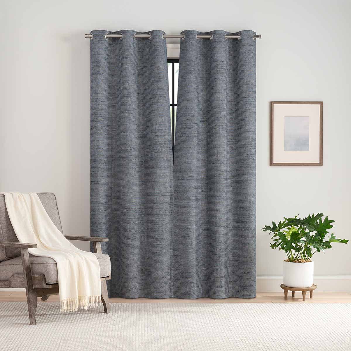2-Pack Navy Blue Magnetic Closure Blackout Curtain Panels, 84"