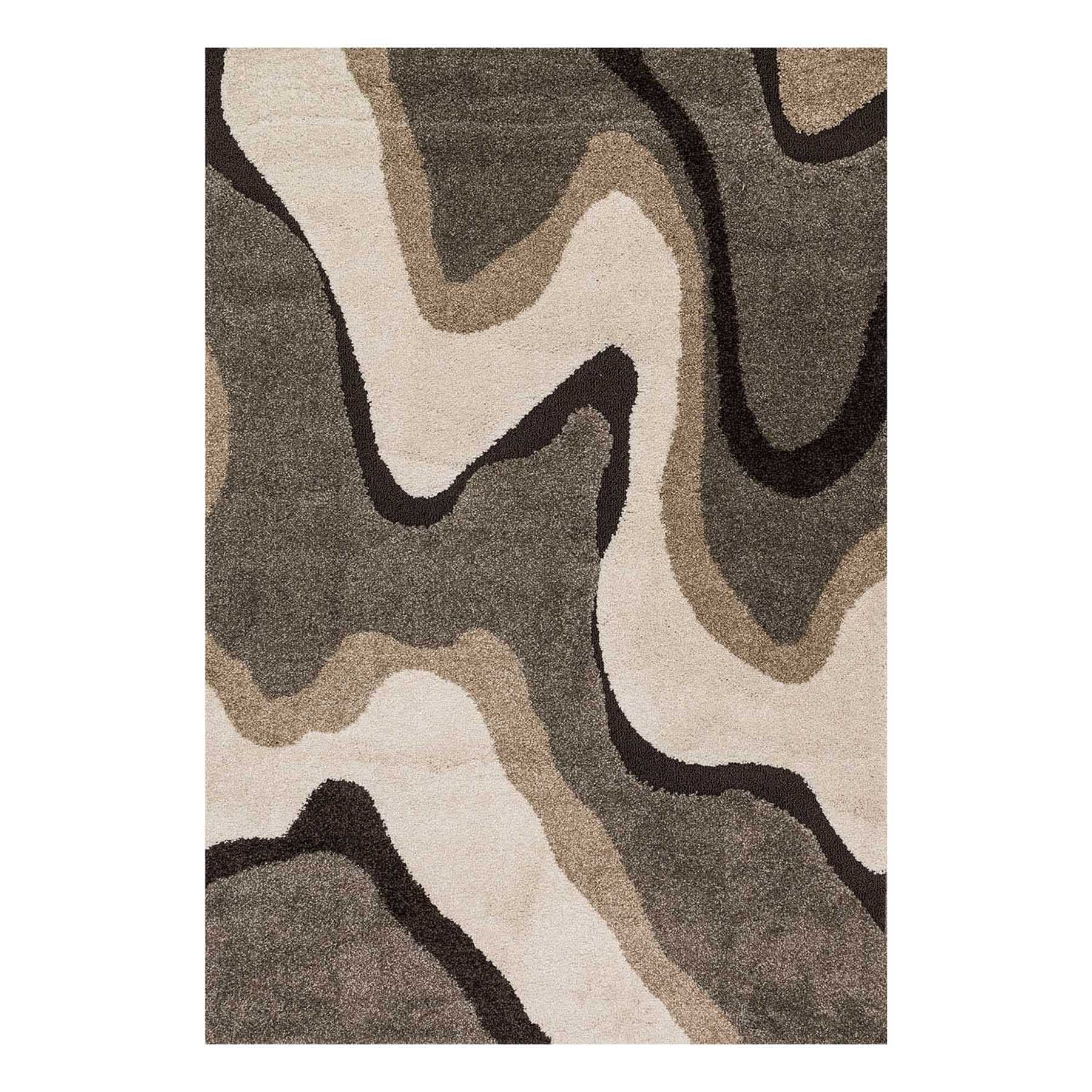 (A280) Sydney Ivory & Tan Multi-Waves Area Rug, 5x8