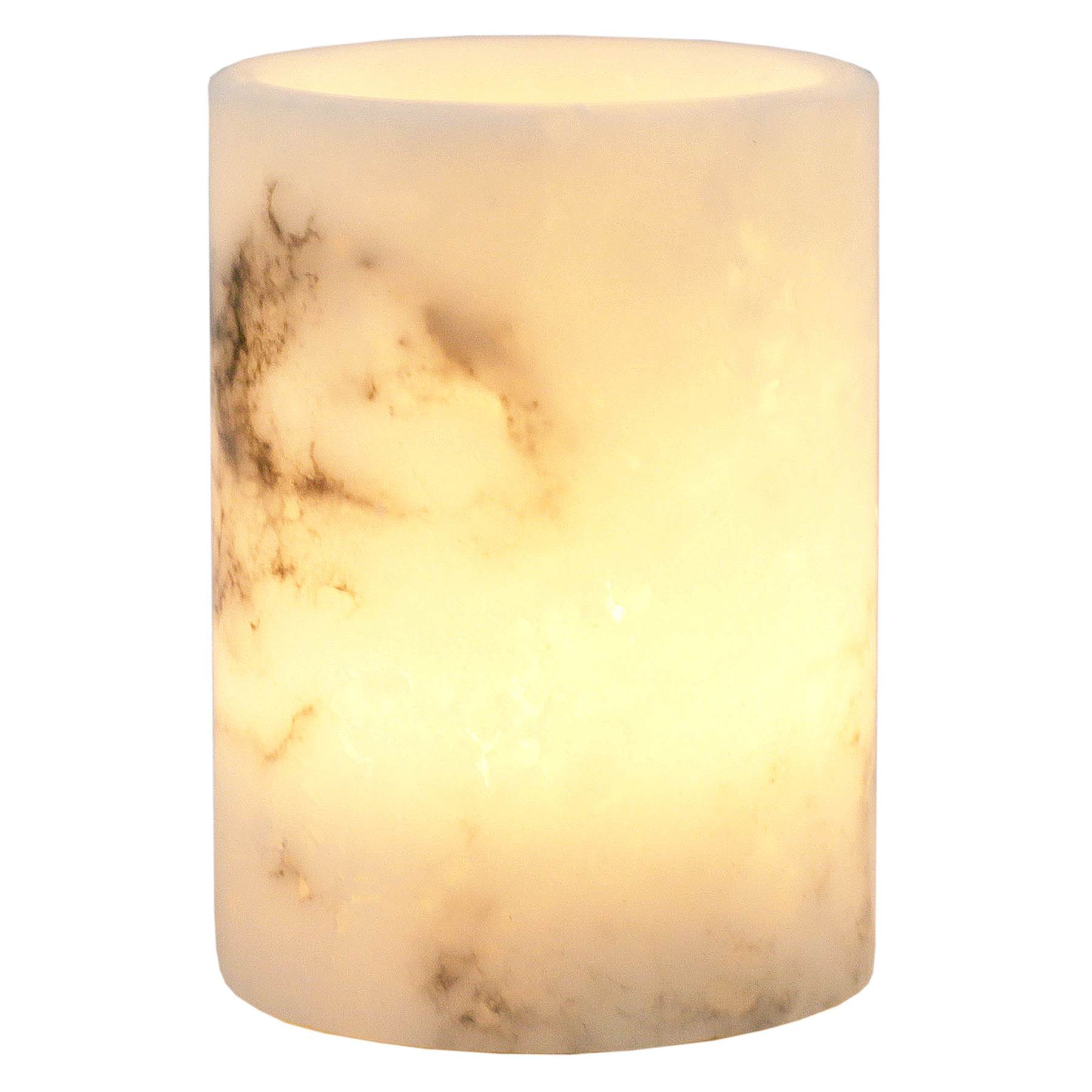 Crosby St. White Marbled Wax LED Pillar Candle with 6 Hour Timer, 3x4
