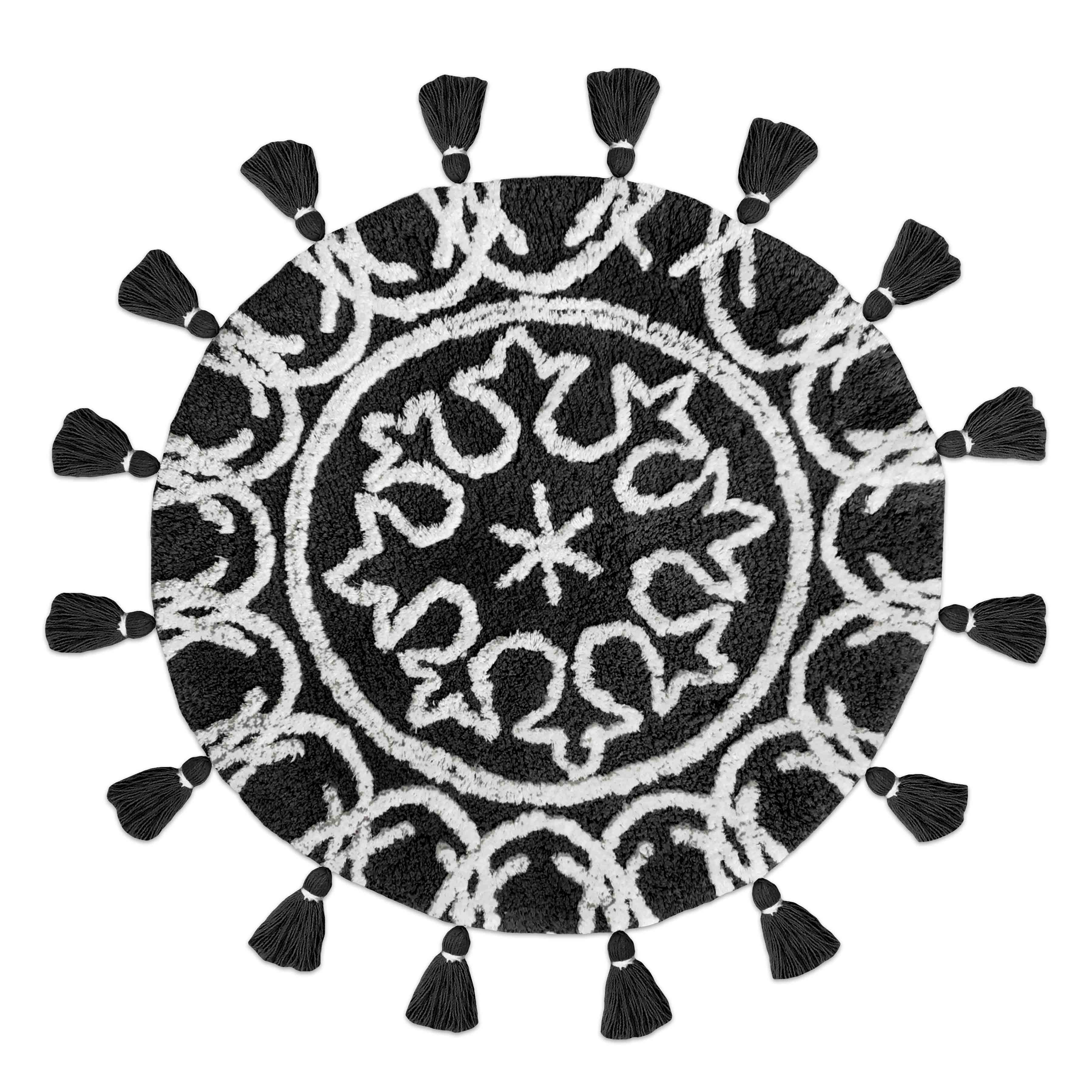 Black Round Tufted Bath Rug, 24"