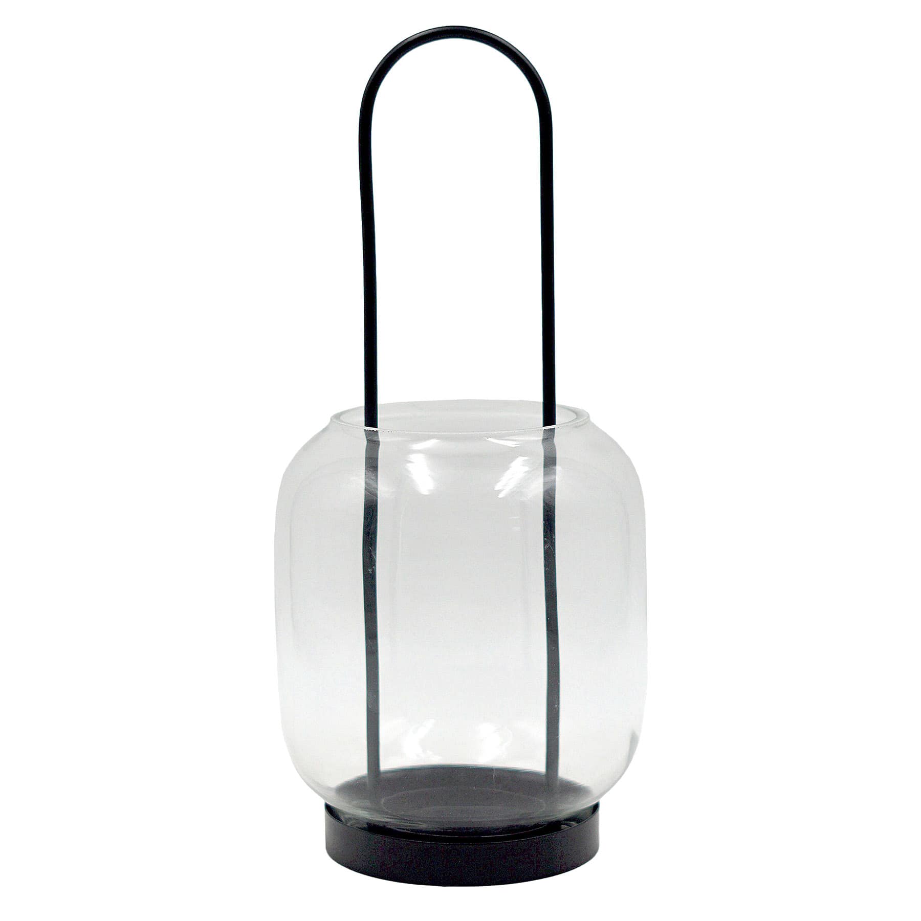 Black Metal and Clear Glass Lantern, Medium