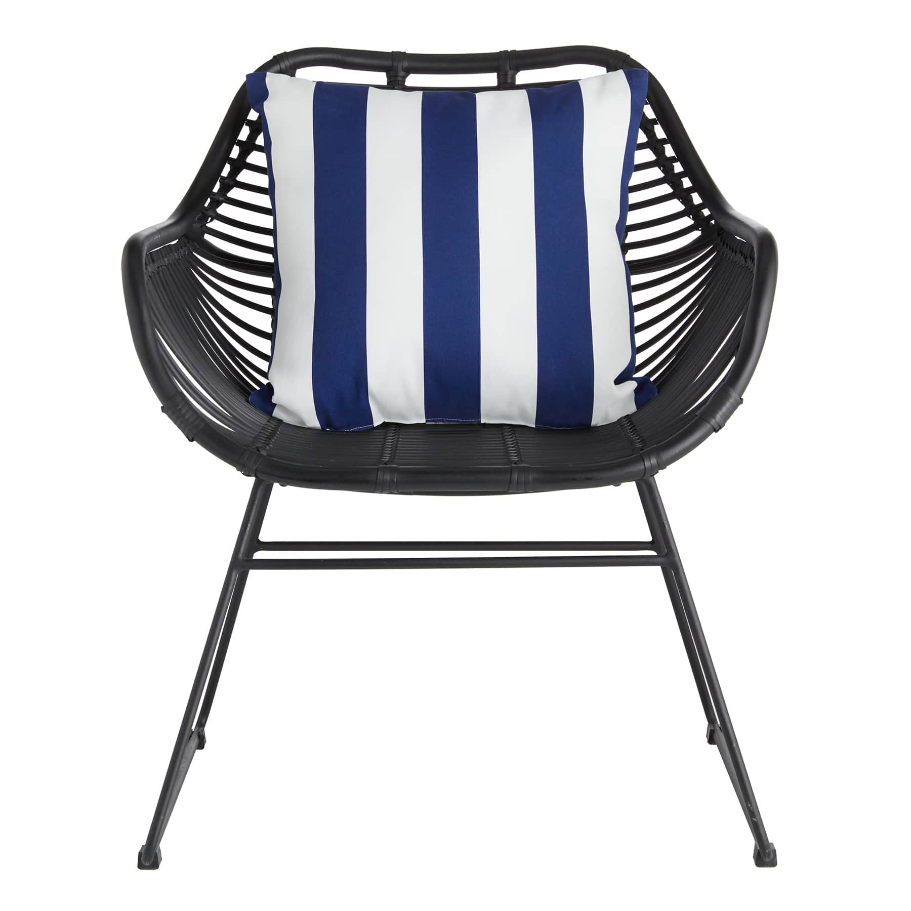 Providence Navy Blue Awning Striped Oversized Square Outdoor Throw Pillow, 20"