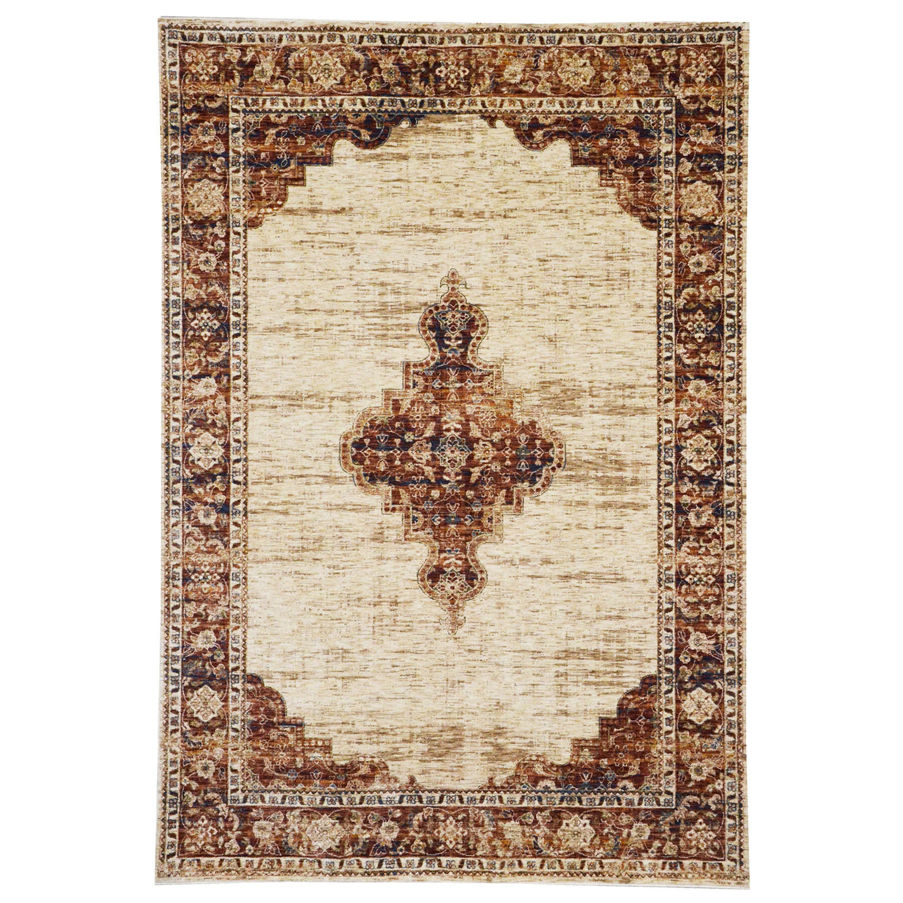 (B510) Red Traditional Open Medallion Area Rug, 5x7