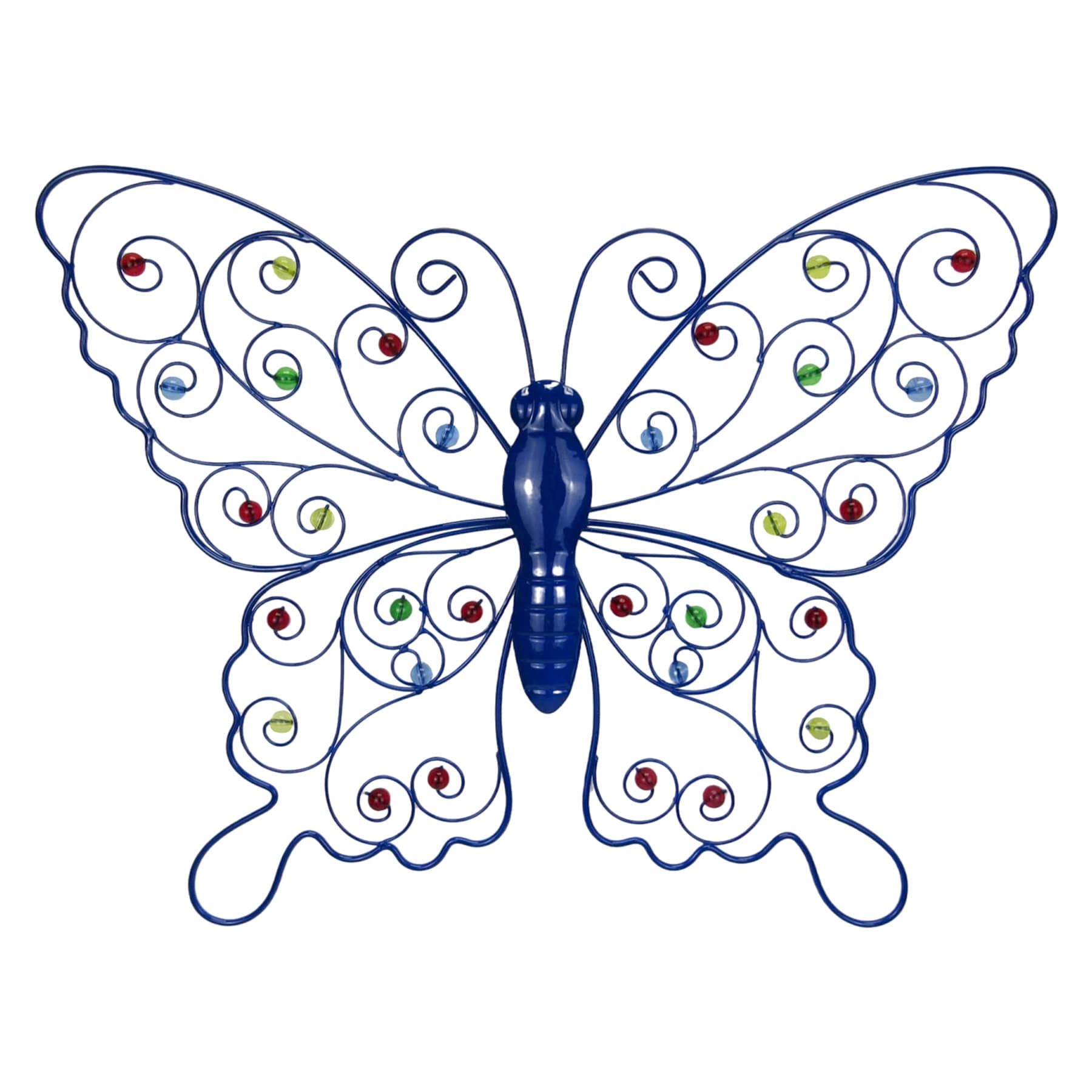 Sunny Club Dark Blue Metal Beaded Butterfly Outdoor Wall Decor, 20"