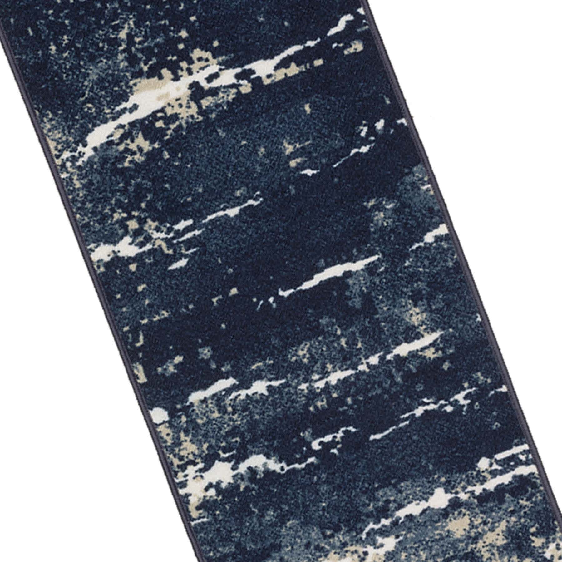 (D627) Andover Navy Blue Abstract Runner, 2x7