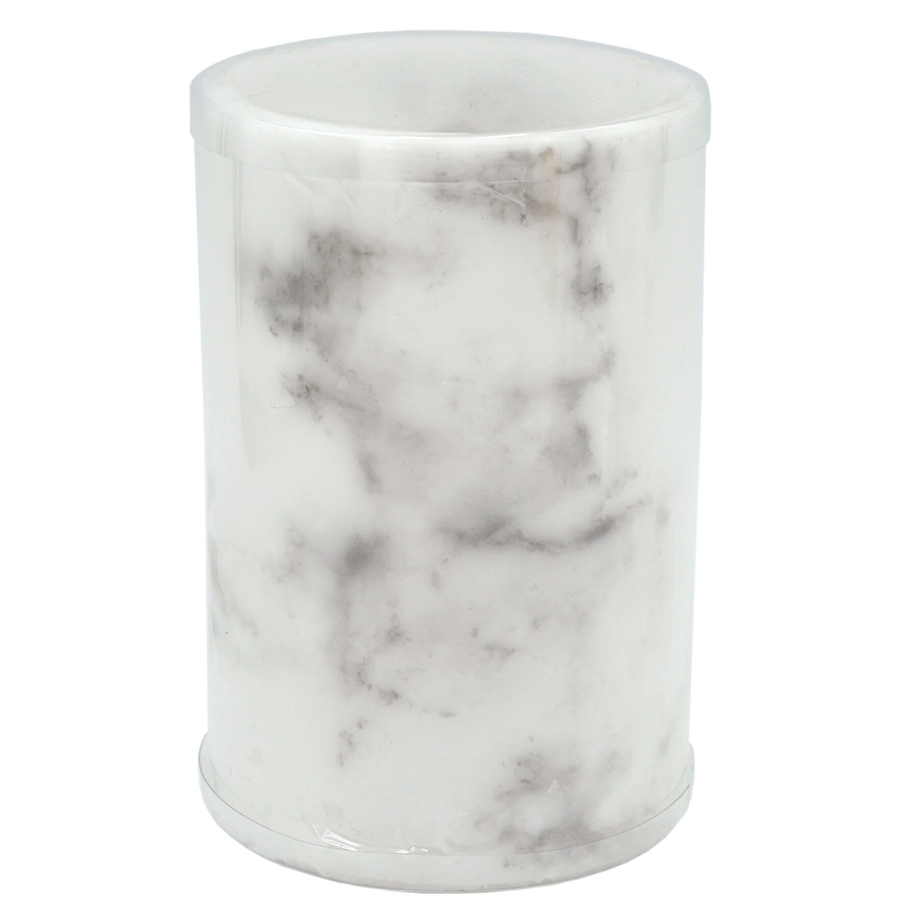 Crosby St. White Marbled Wax LED Pillar Candle with 6 Hour Timer, 4x6