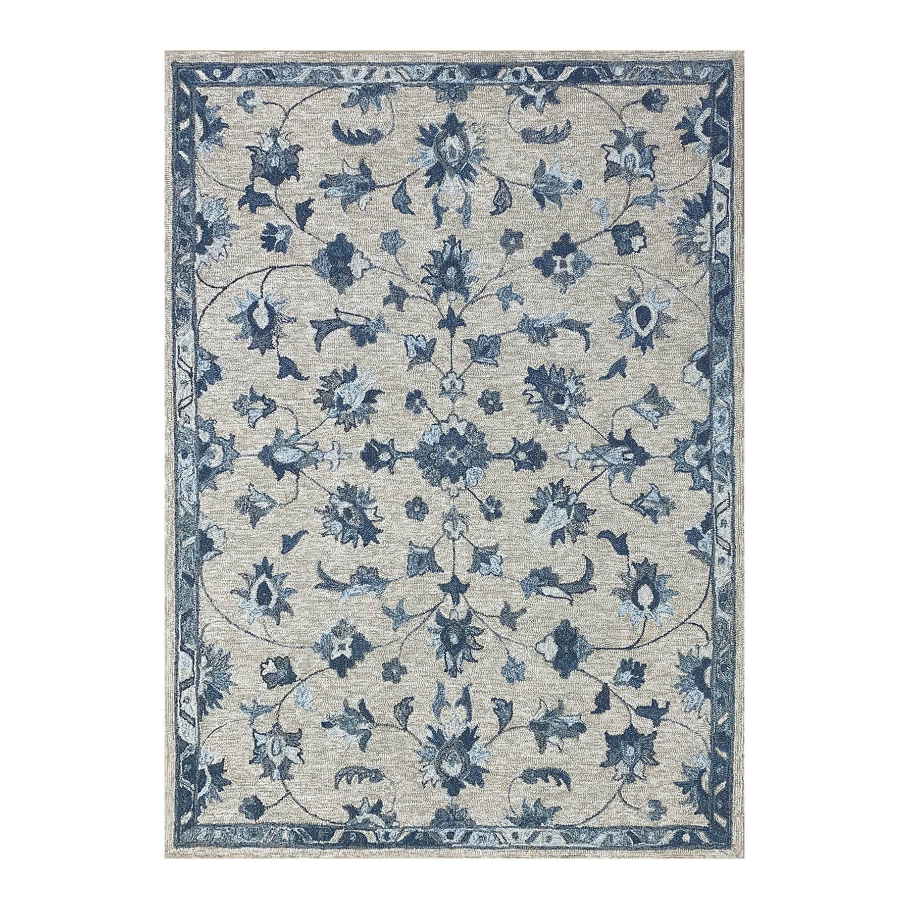 (A502) Providence Tacoma Blue Floral Hooked Area Rug, 5x7