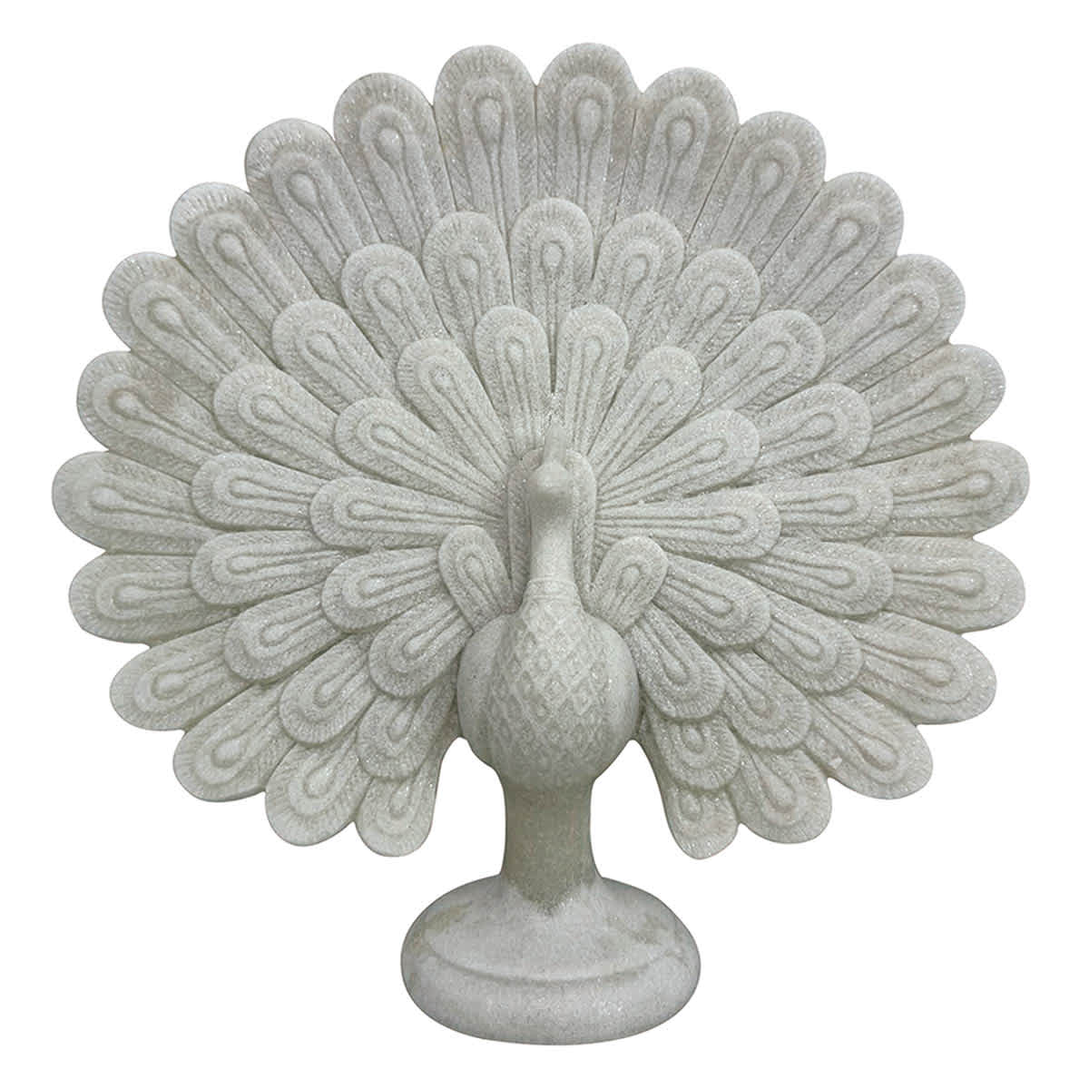 White Resin Peacock Figurine, 12"