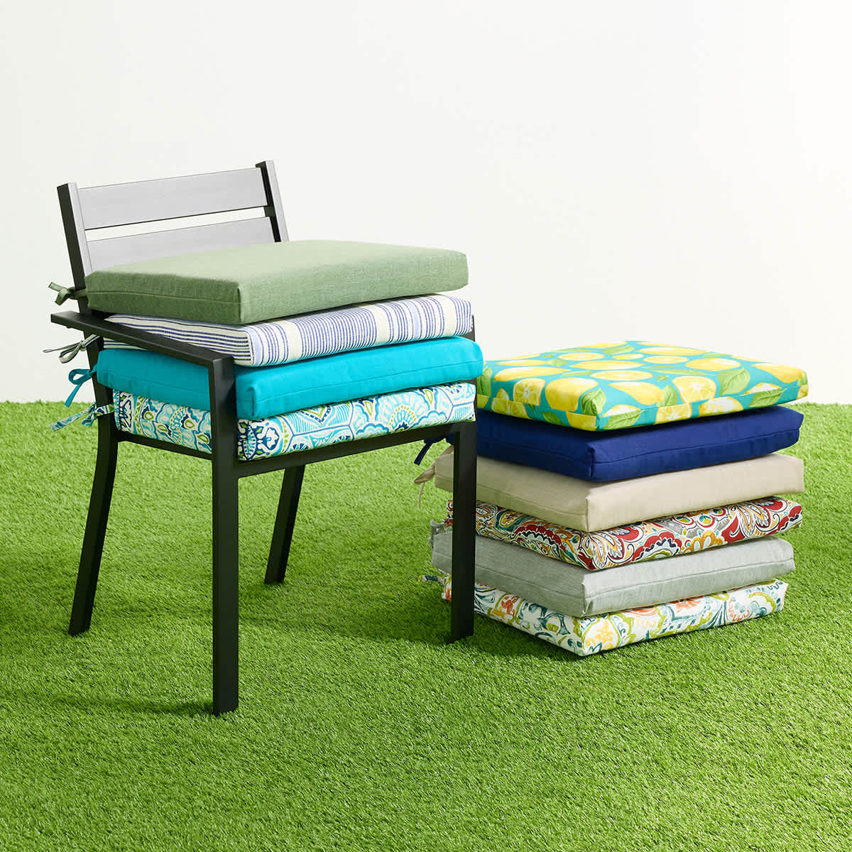 Teal & Lemon Outdoor Square Seat Cushion