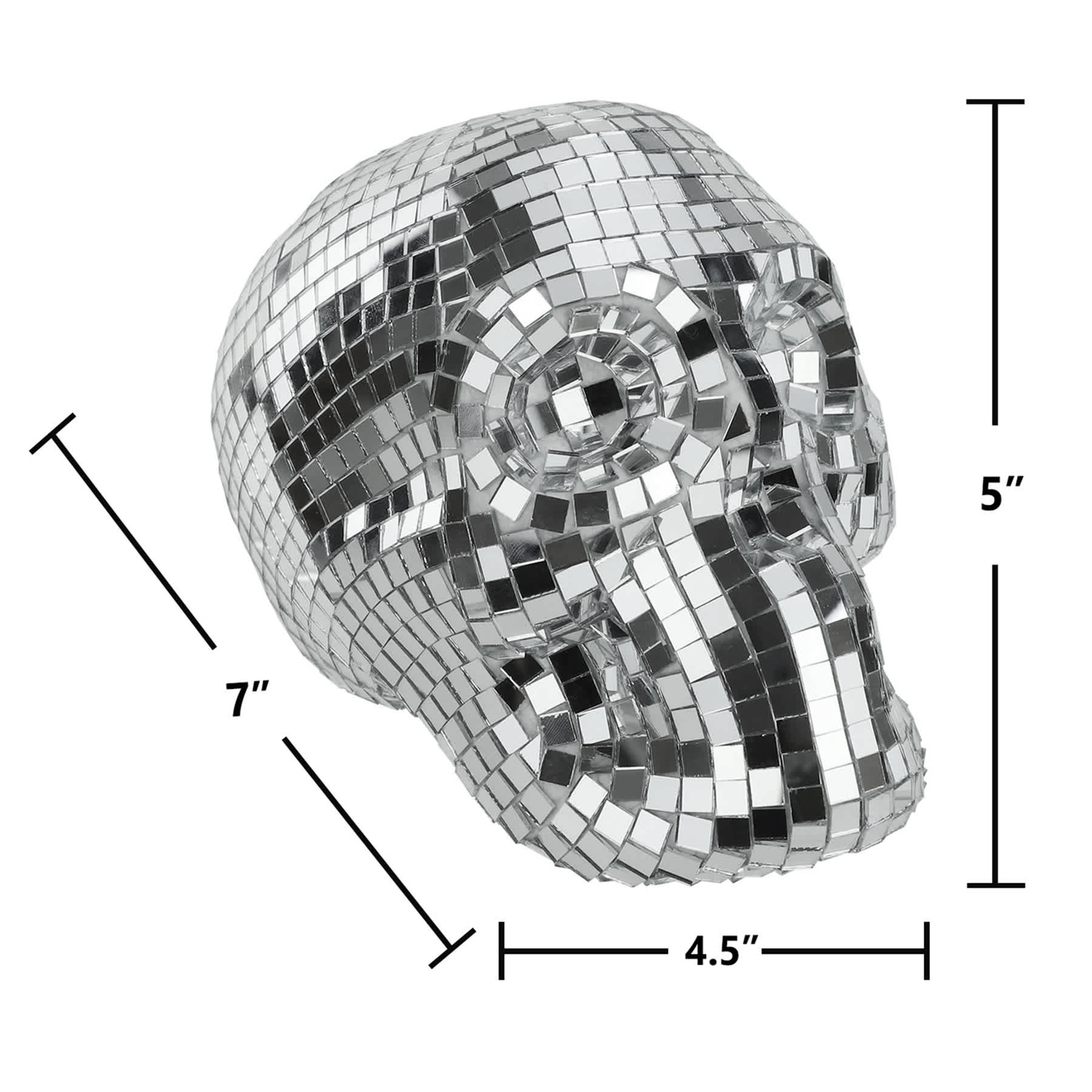 Hey Boo! Silver Mirror Tiled Skull, 7"