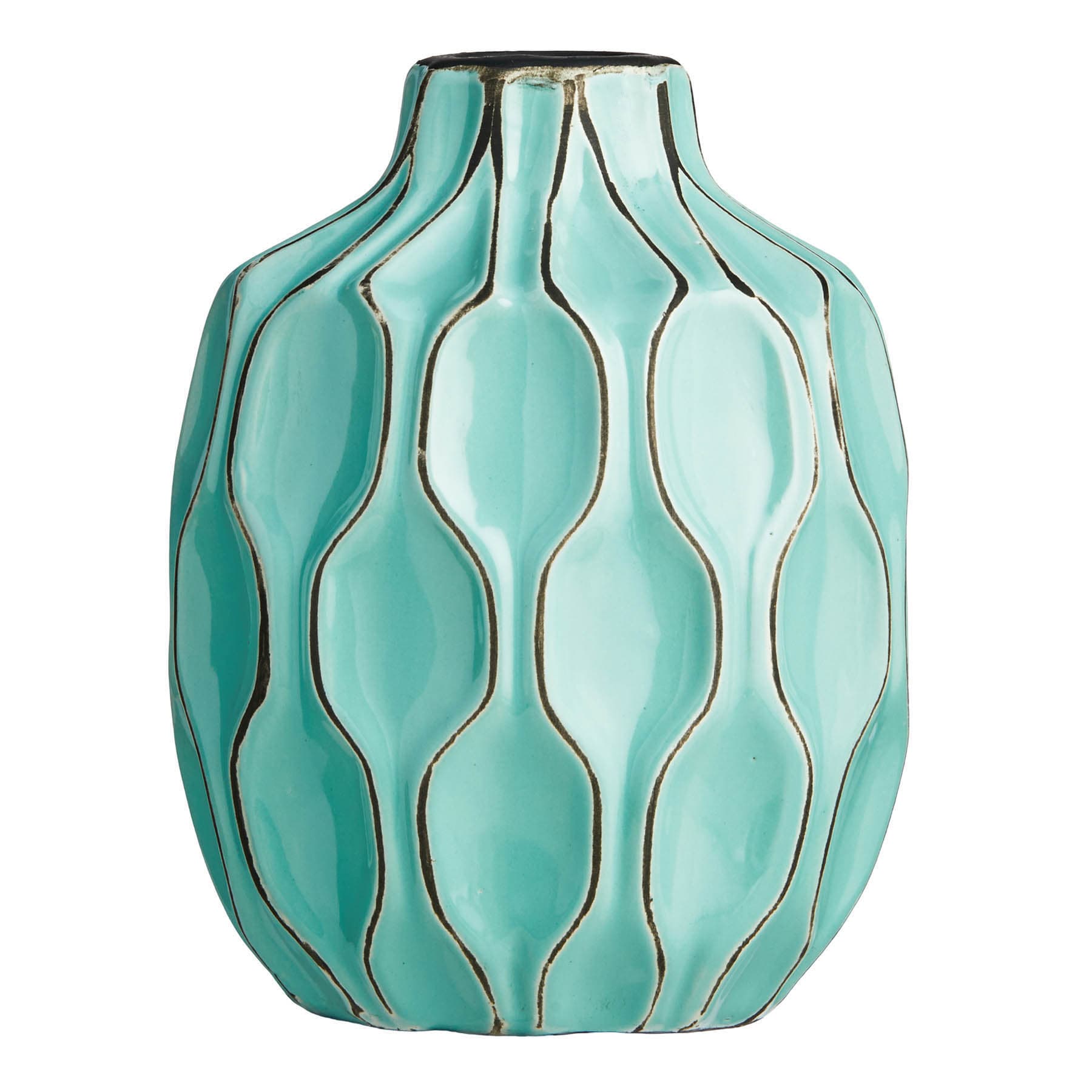 Honeybloom Katherine Teal Ceramic Short Neck Vase, 8"