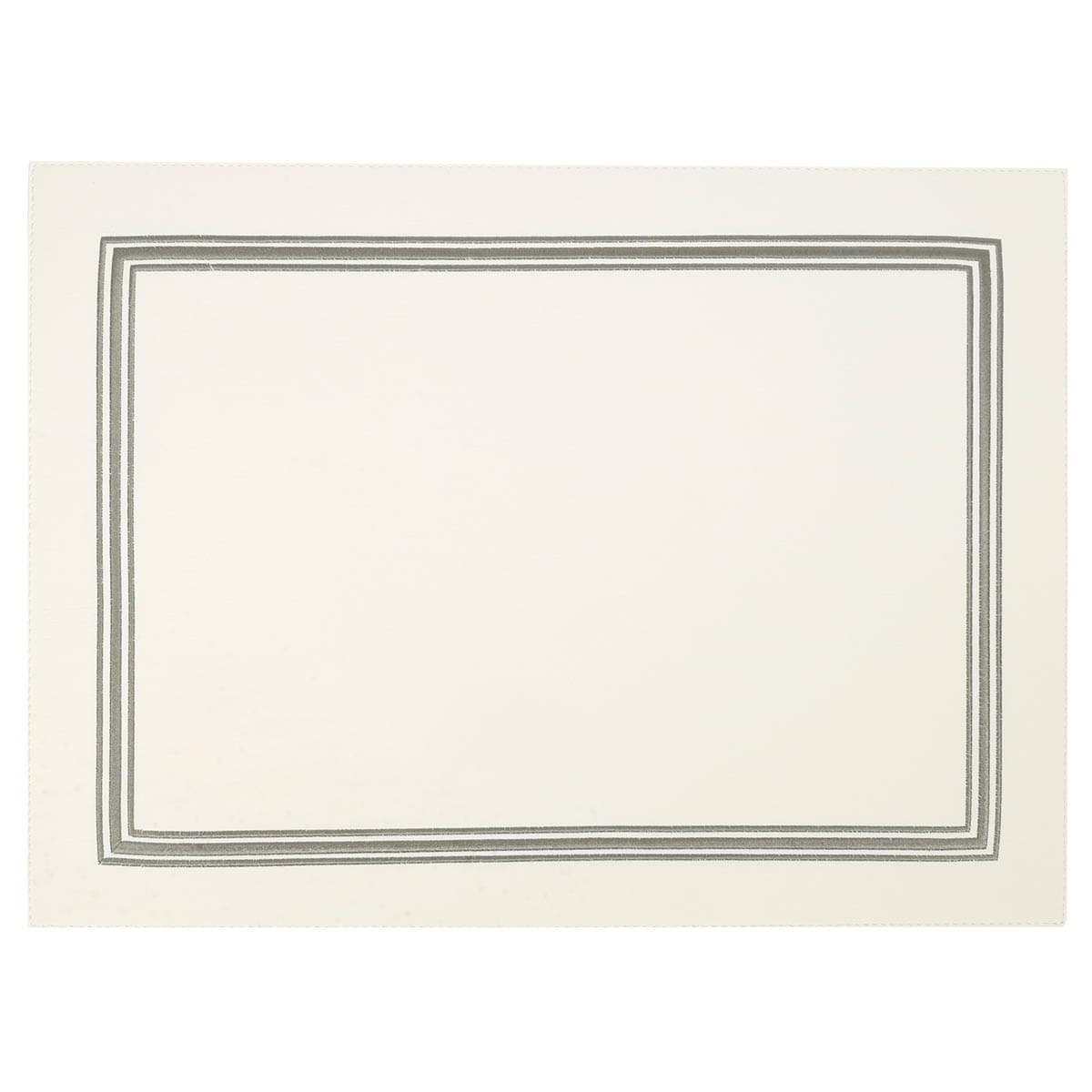 White Faux Leather Placemat with Grey Embroidered Border, 13x17