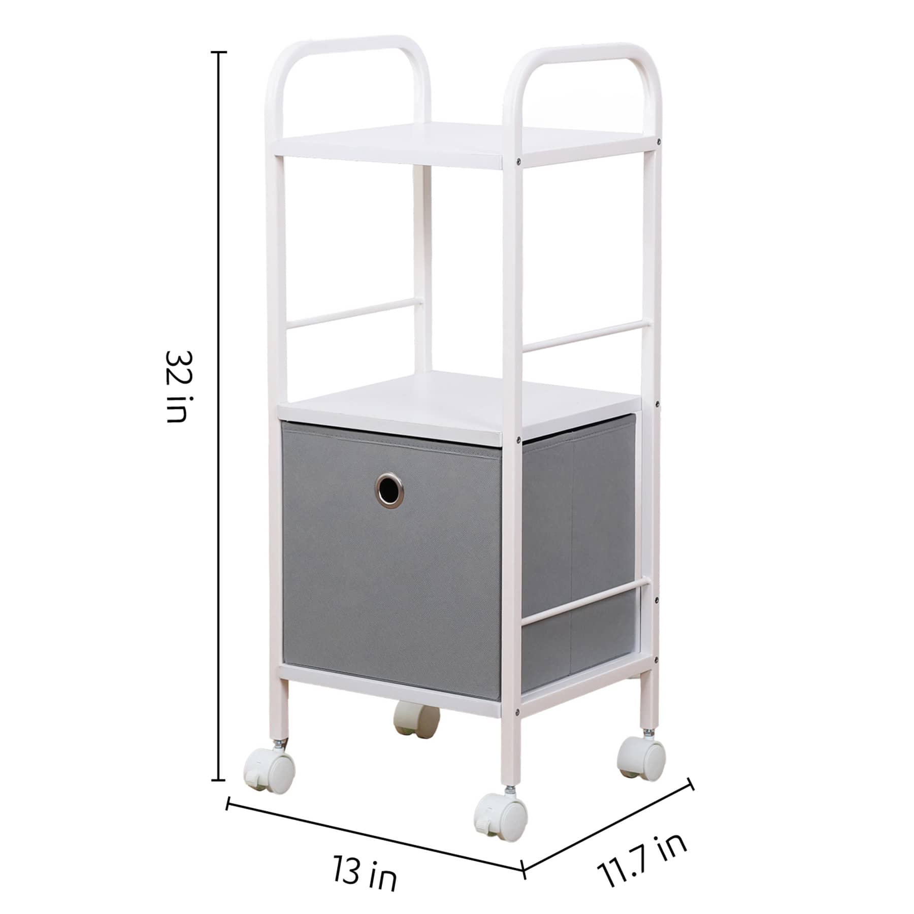 2-Tier Metal Wood Cart with Modular Cube, White