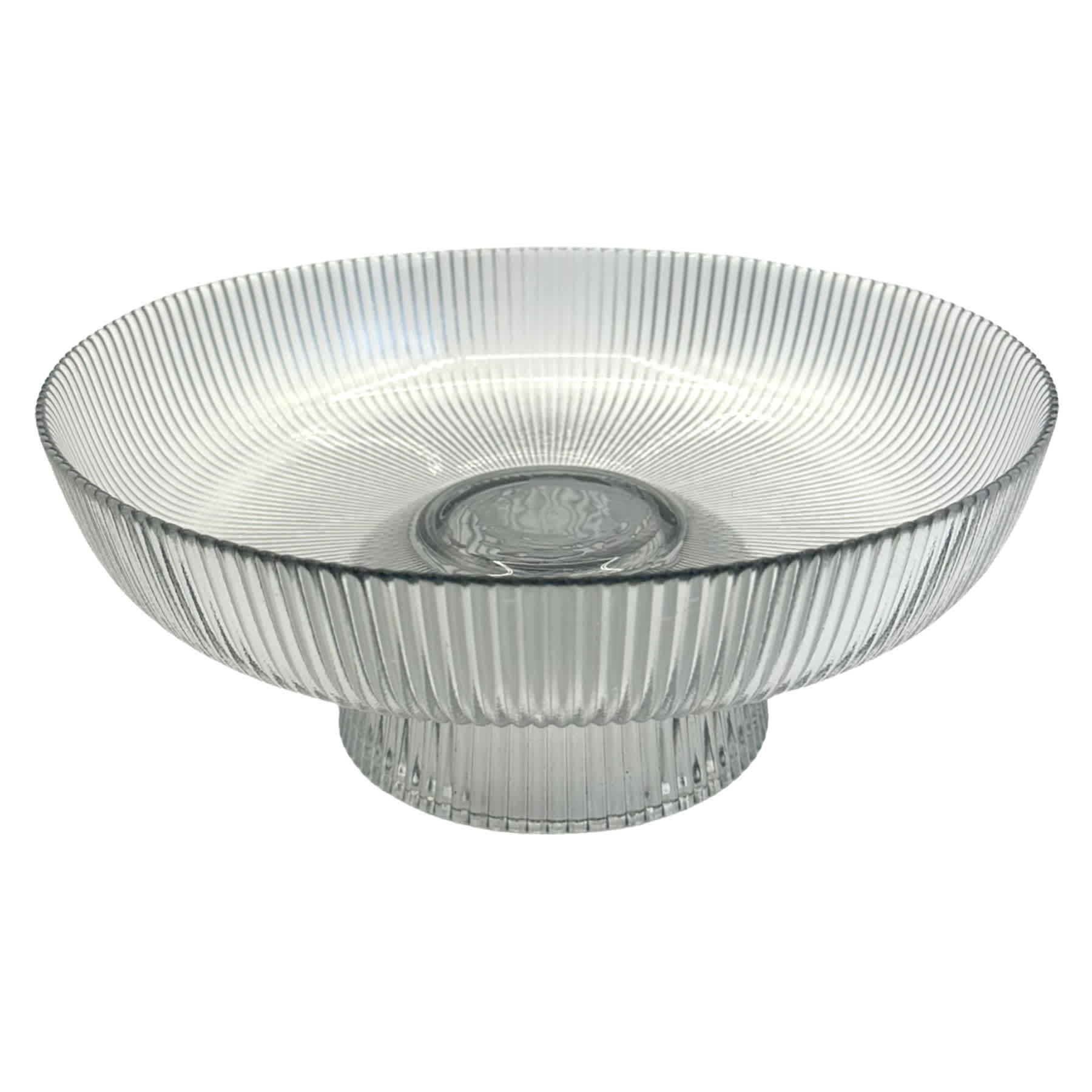 Grey Ribbed Glass Footed Bowl, 10x4.3