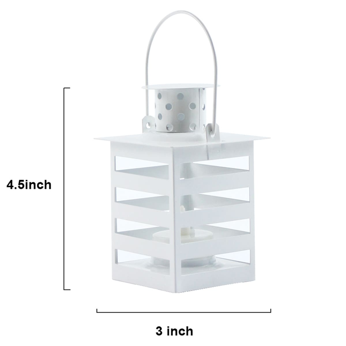 White Metal Lantern with LED Tealight Candle, 4.5"