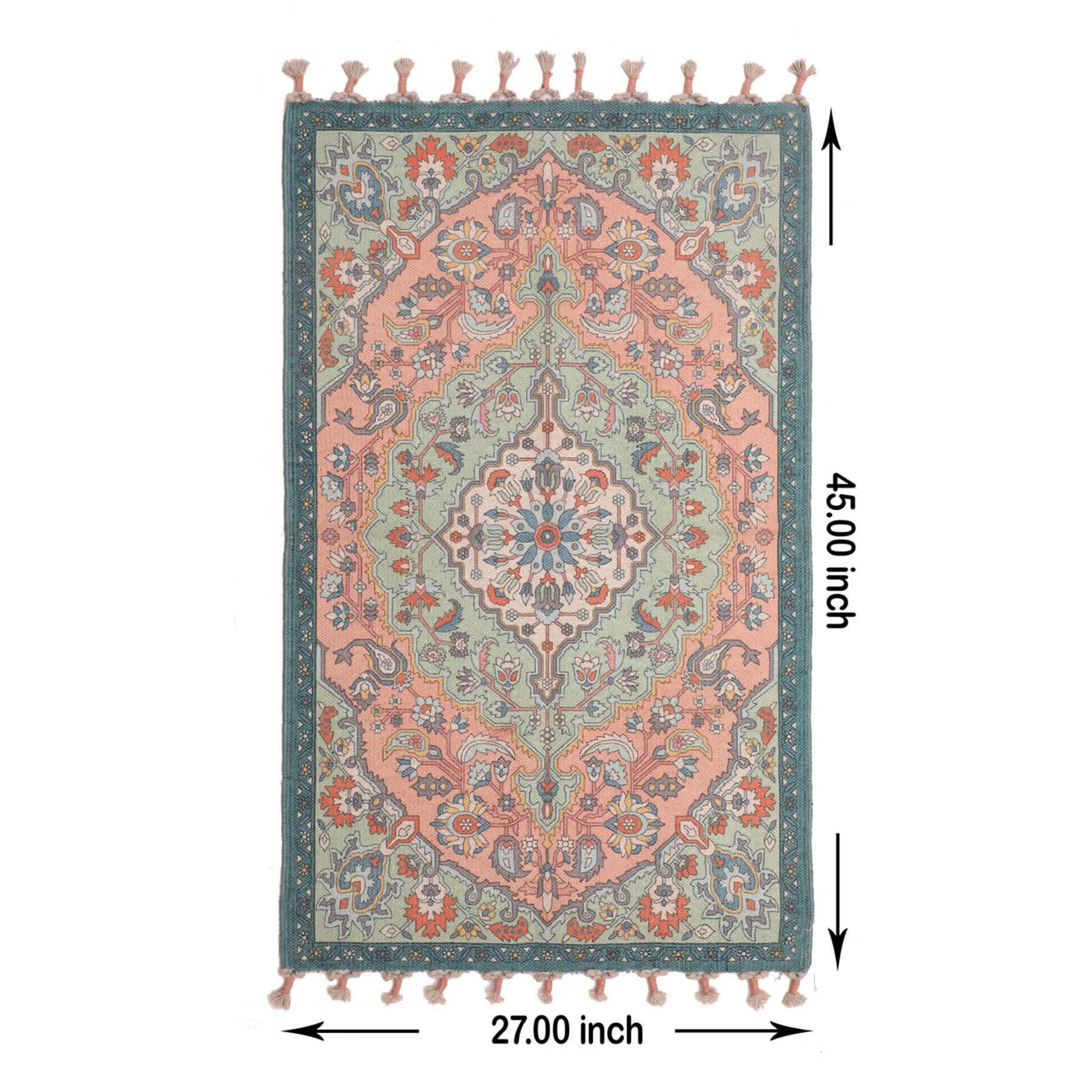 Turquoise & Pink Medallion Embroidered Accent Rug, 27x45