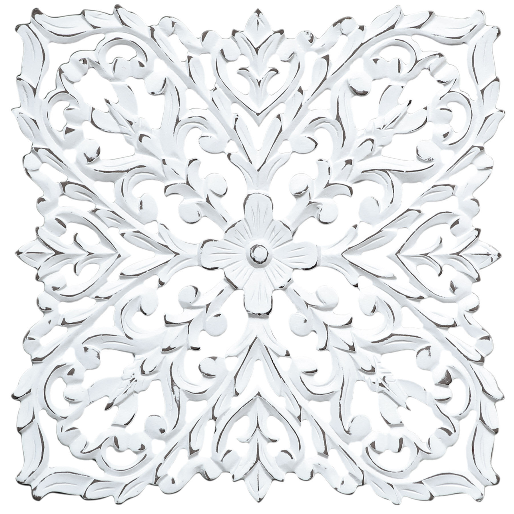 Moroccan Hand Carved White Wooden Panel Wall Decor, 16"