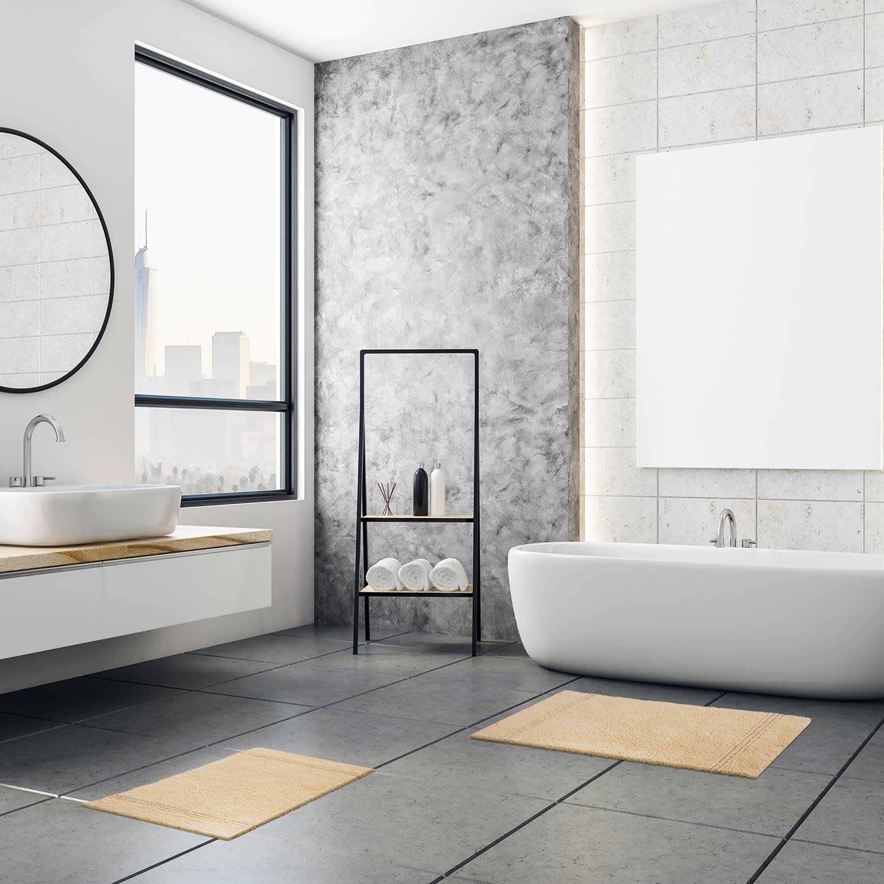2-Pack Yellow Simple Stripe Bath Rug Set, 17x24 & 20x32