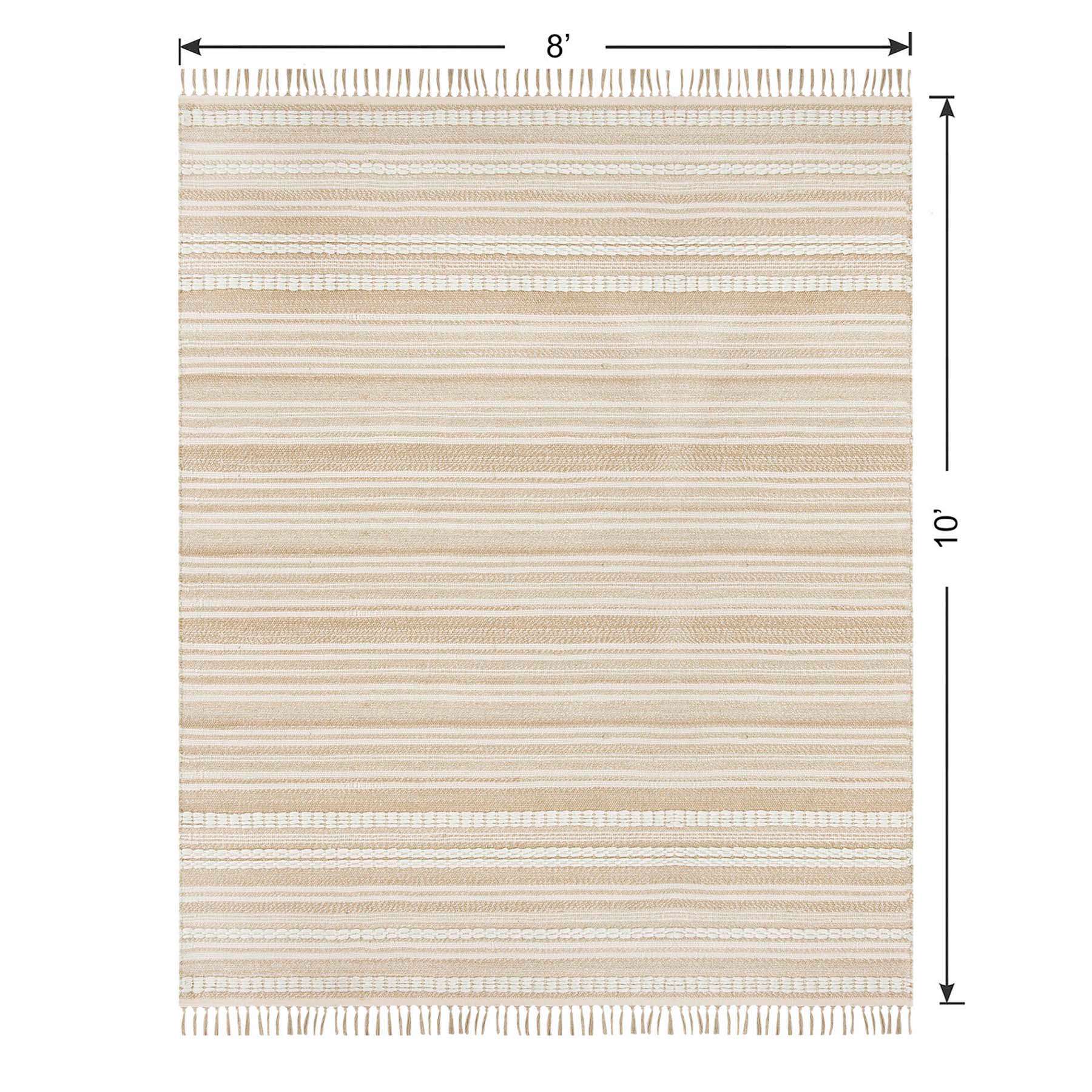 (B819) Panyer Ivory Striped Flatweave Area Rug, 8x10