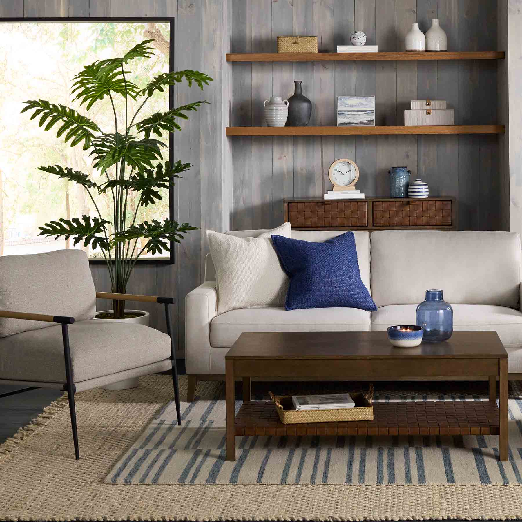 Tropical Leaf Plant with White Planter, 6.5'