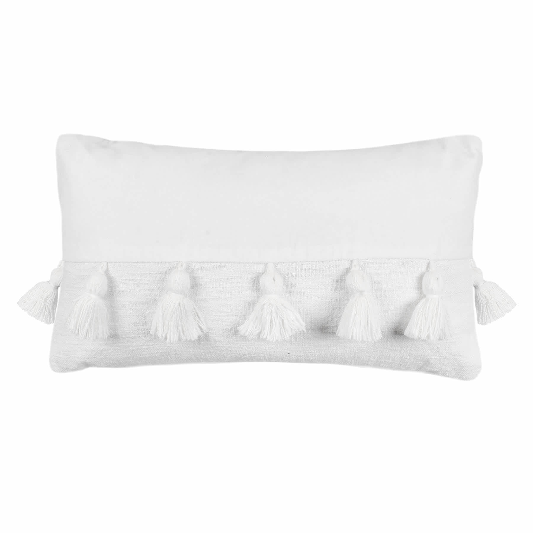 Found & Fable White Velvet Woven Pillow with Tassels, 14x24