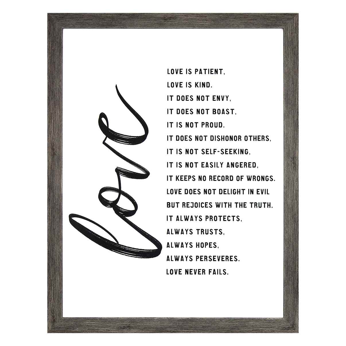 Glass Framed Love Inspirational Wall Sign, 15x19