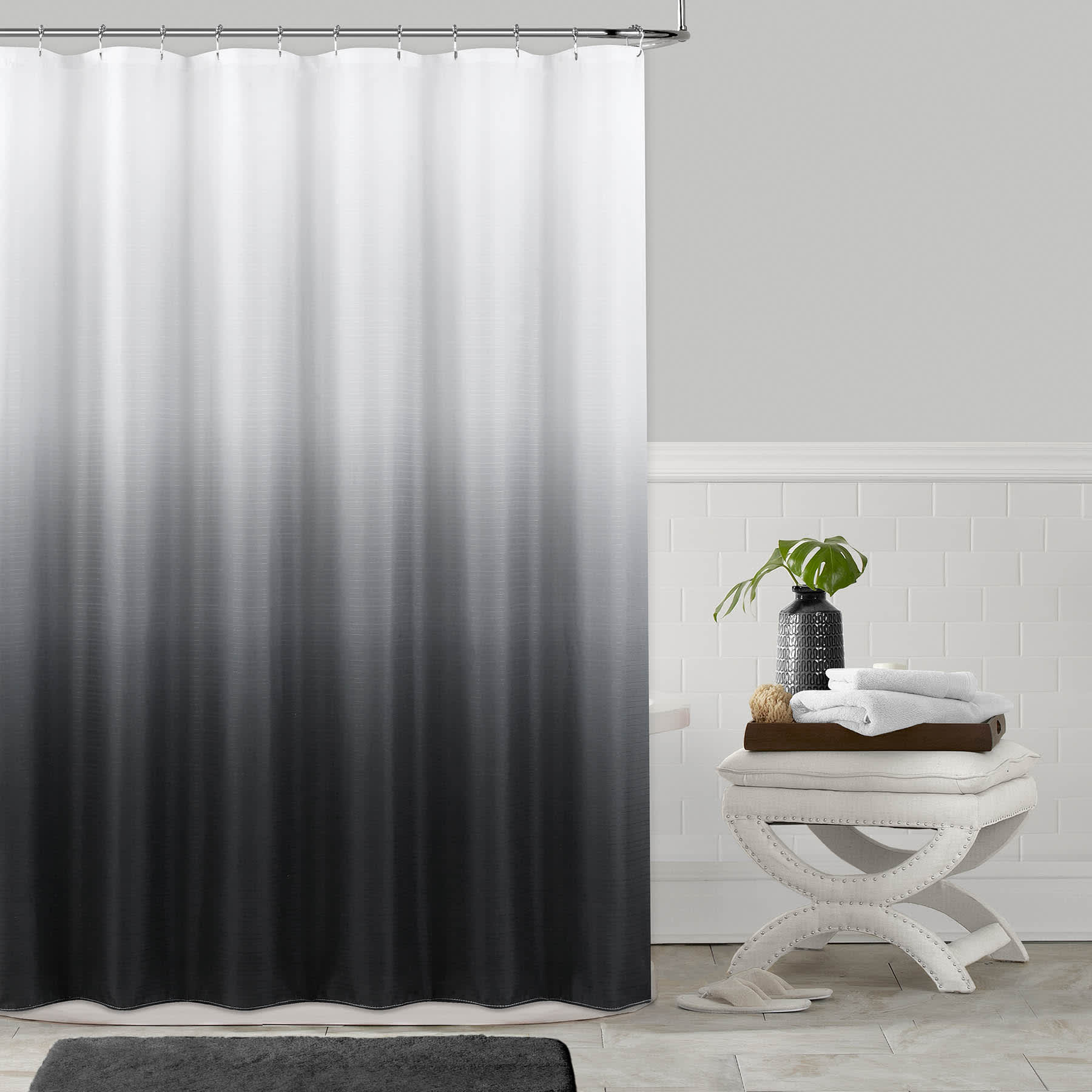 Black & Silver Ombre Modern Shower Curtain, 72"