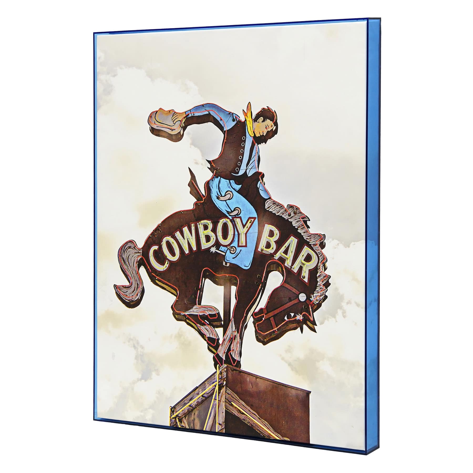 Framed Neon Acrylic Cowboy Bar Canvas Wall Art, 18x24