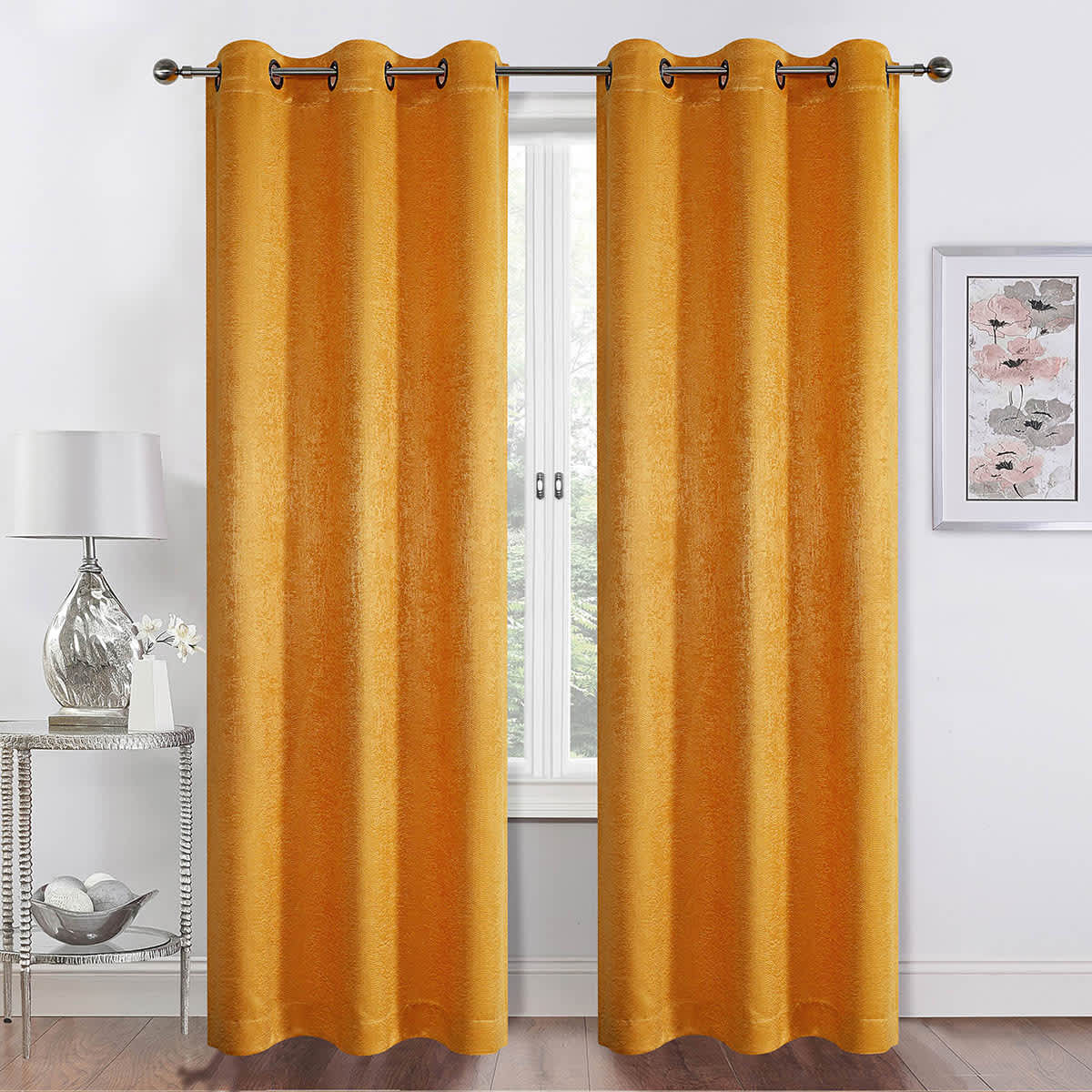 Barnes Yellow Textured Grommet Curtain Panel, 84"