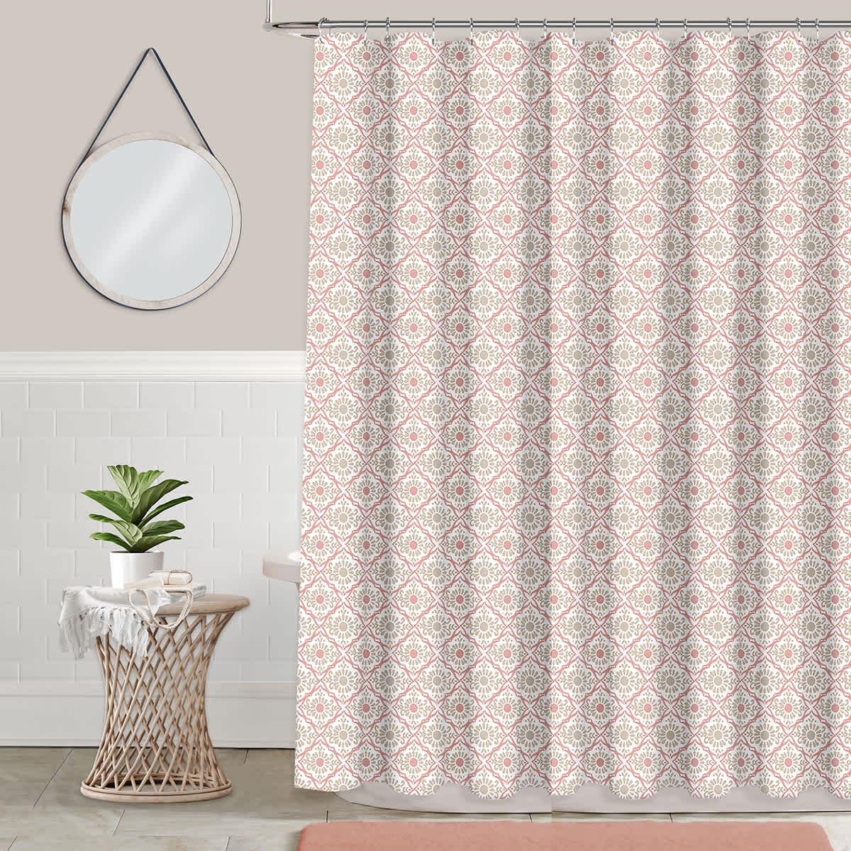 13-Piece Coral Barcelona Tile Shower Curtain Set, 70x72