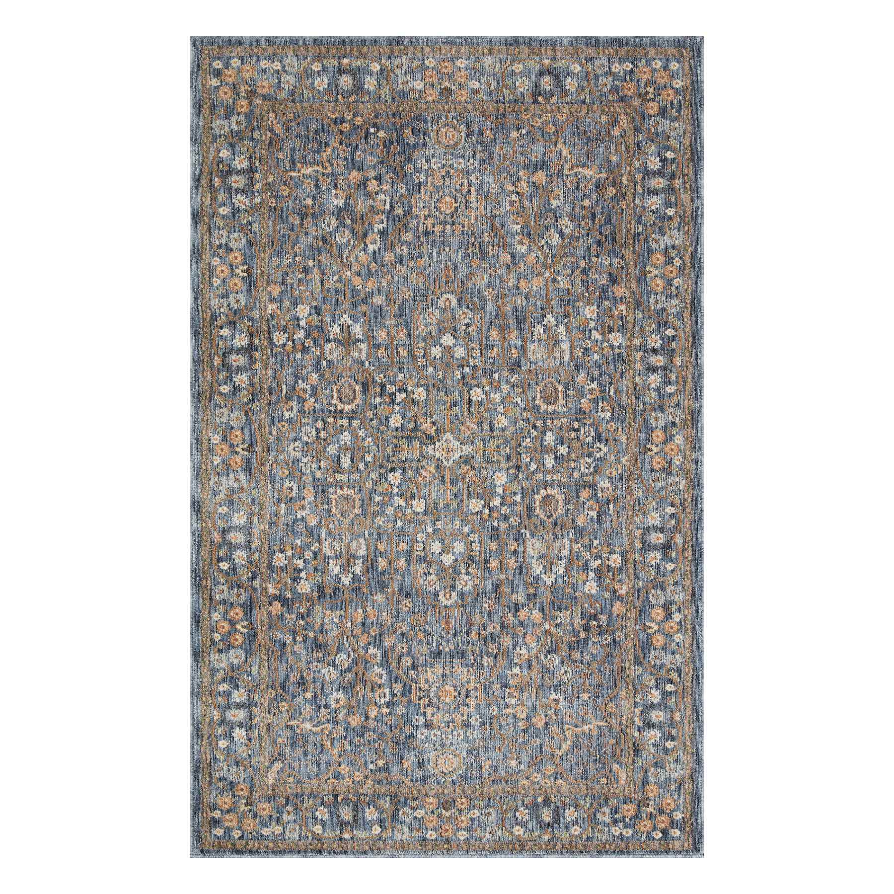 (A495) Honeybloom Ballard Blue Floral Medallion Accent Rug, 3x5