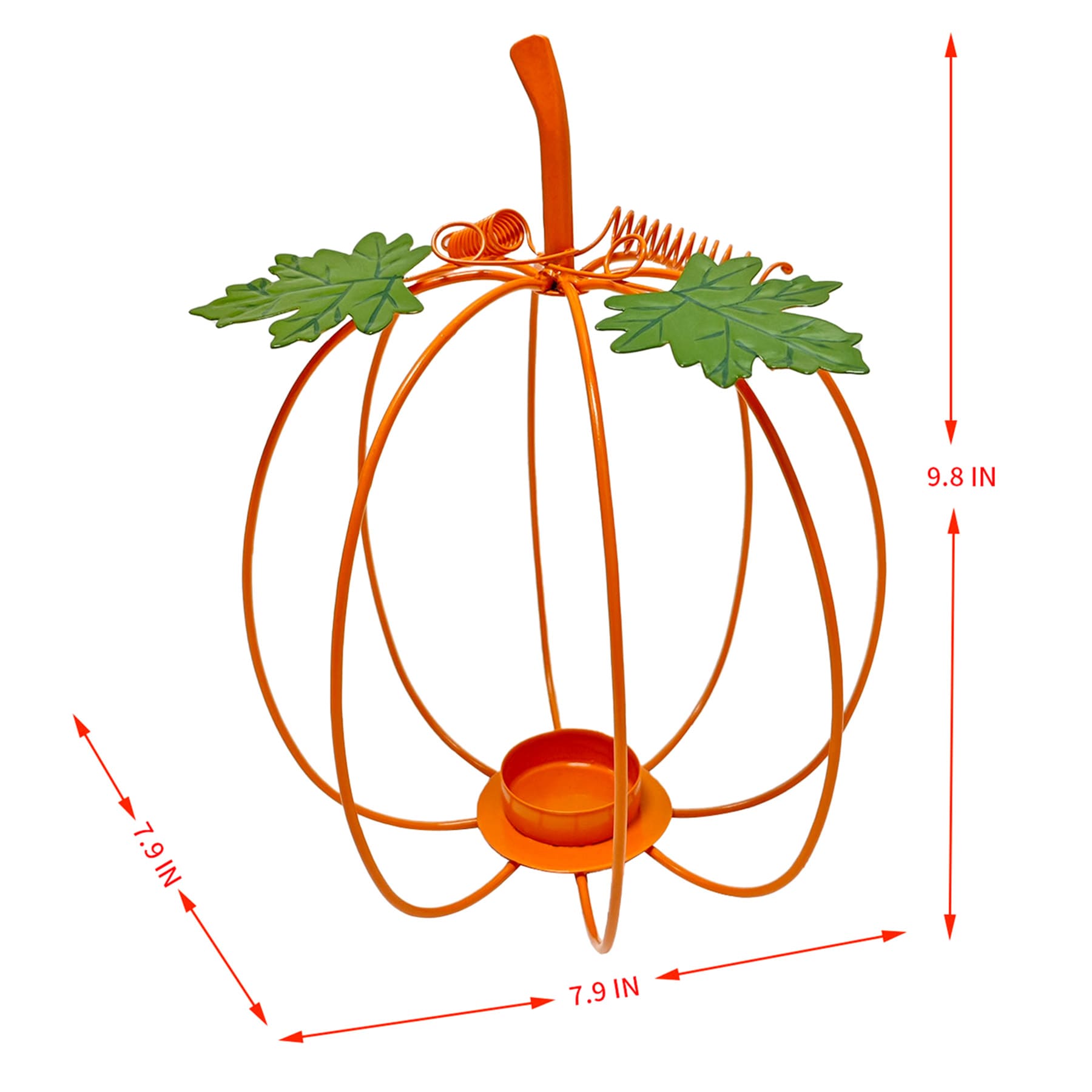 Homespun Harvest Orange Metal Pumpkin Candle Holder, 10"
