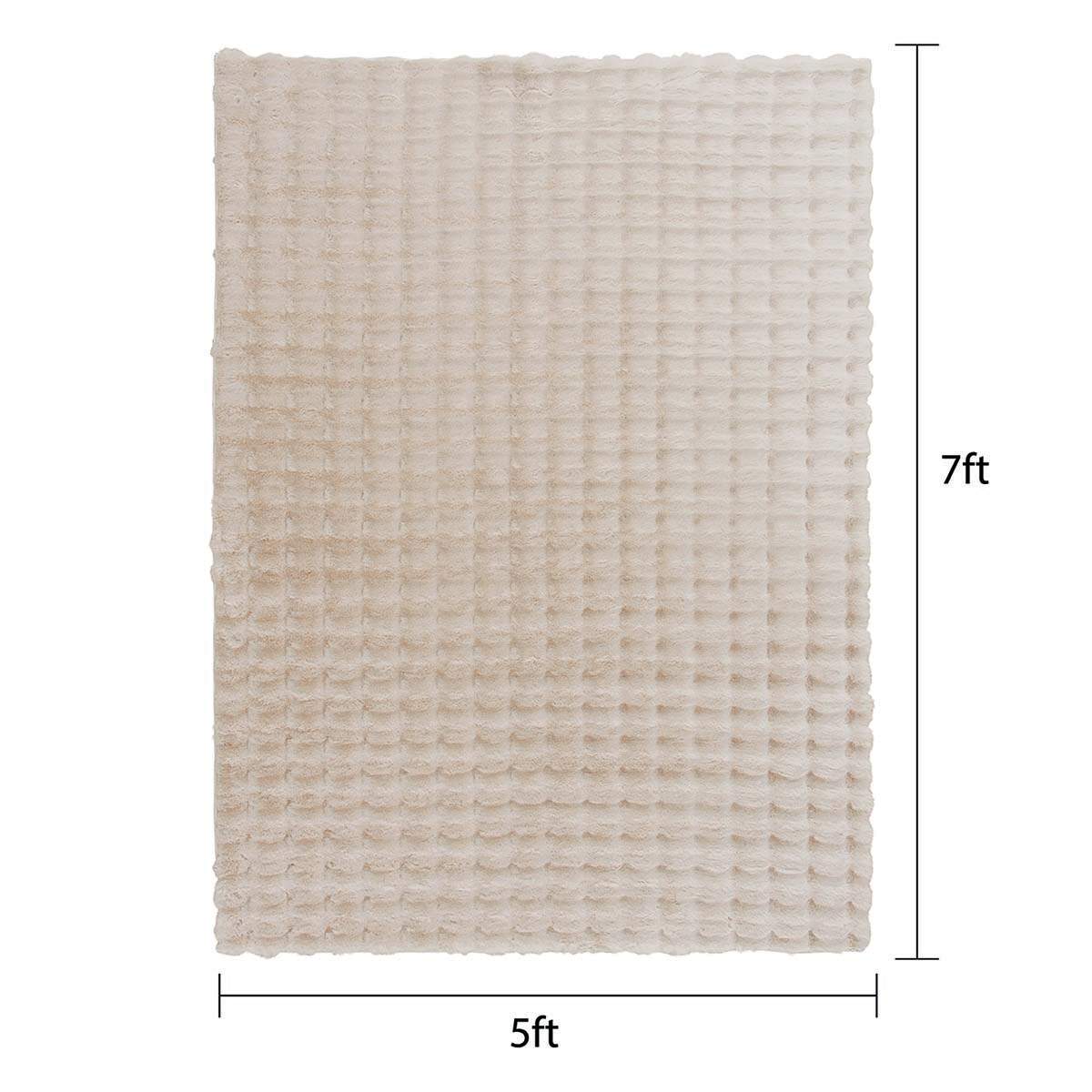 (B883) Crosby St. Beige Bebel Faux Fur Shag Area Rug, 5x7