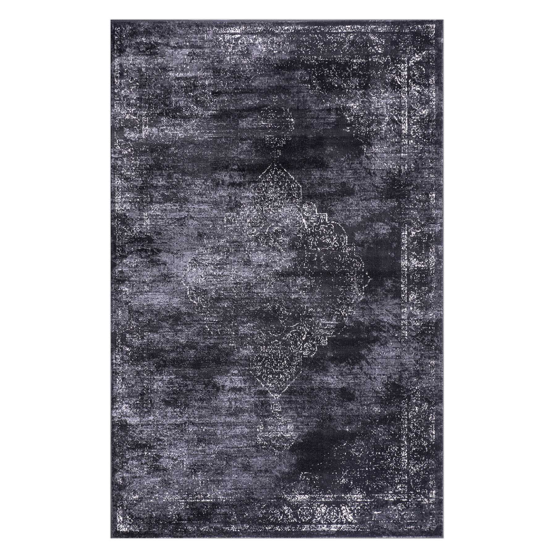 (D415) Antika Dark Grey Medallion Area Rug, 5x7