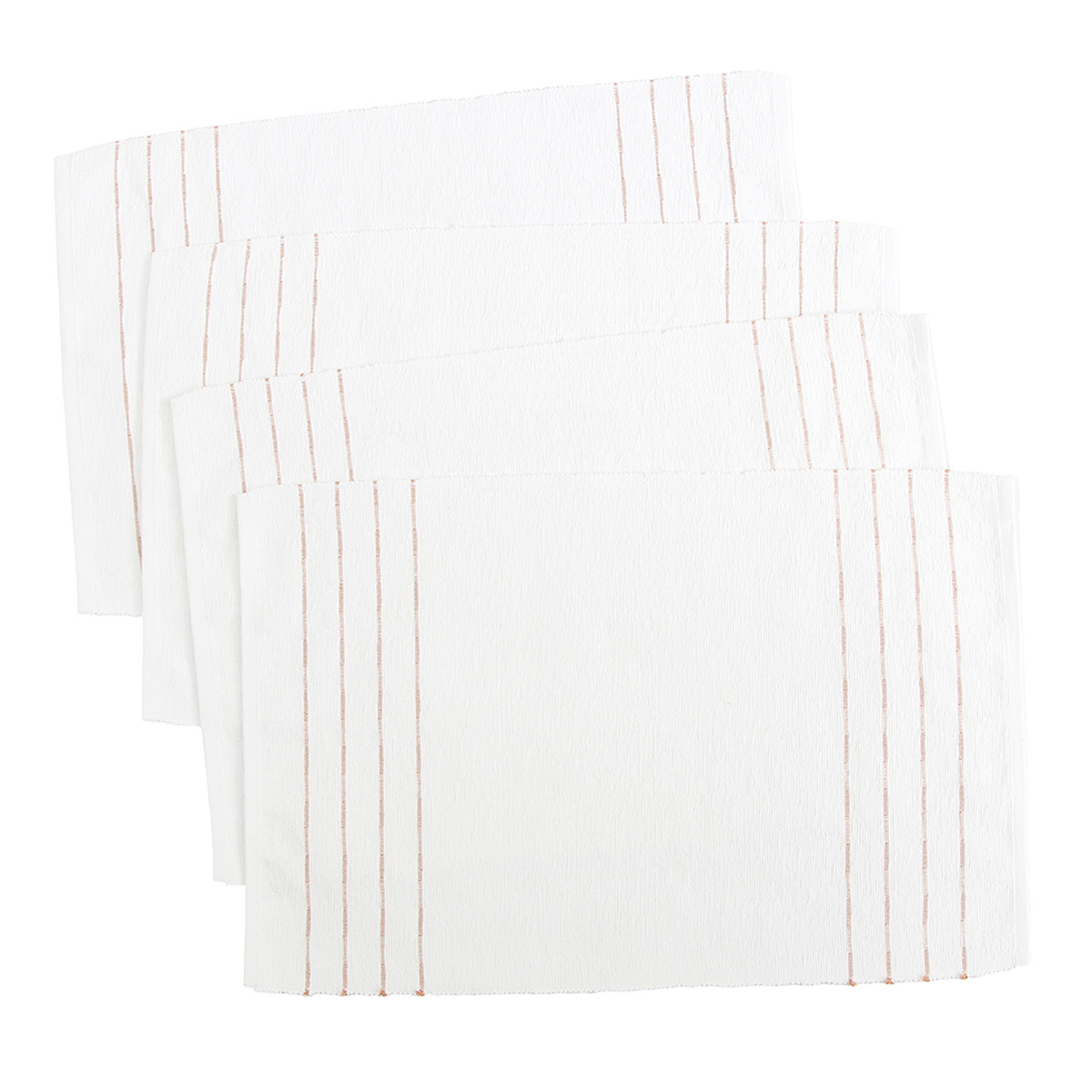 Set of 4 Ivory Ribbed Placemats with Rose Insert Stripes, 13x72