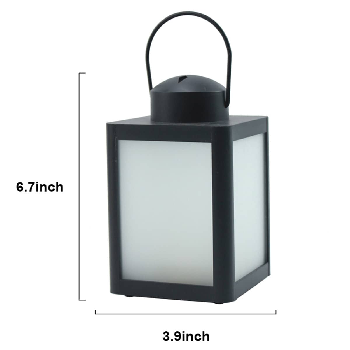 Black Plastic LED Lantern with Frosted Glass, 6.7"