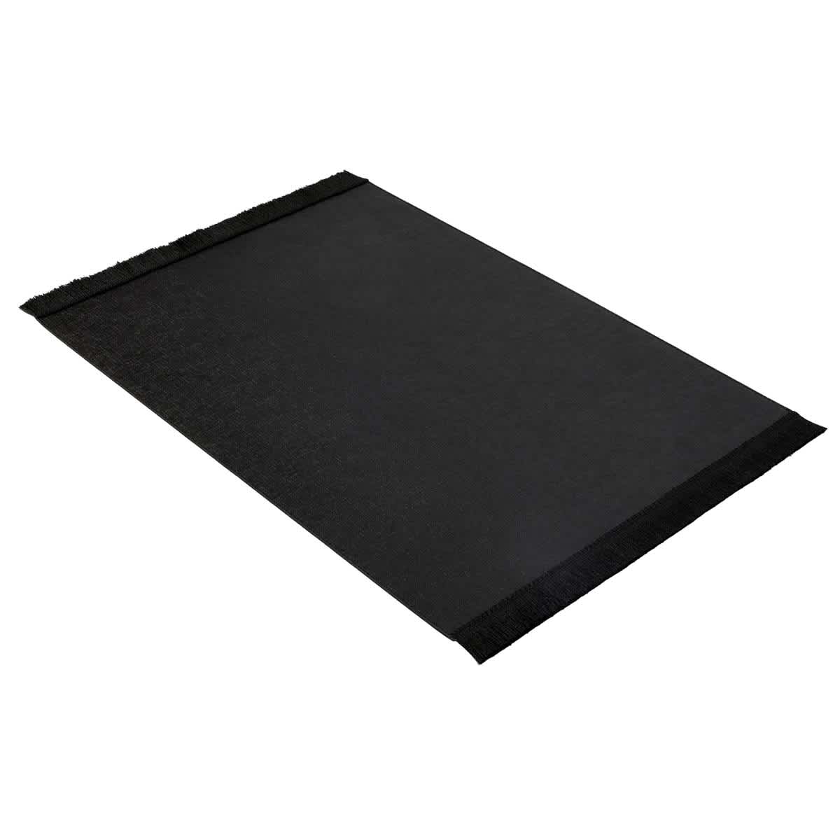 Solid Black Faux Leather Rectangle Placemat with Fringe, 13x17