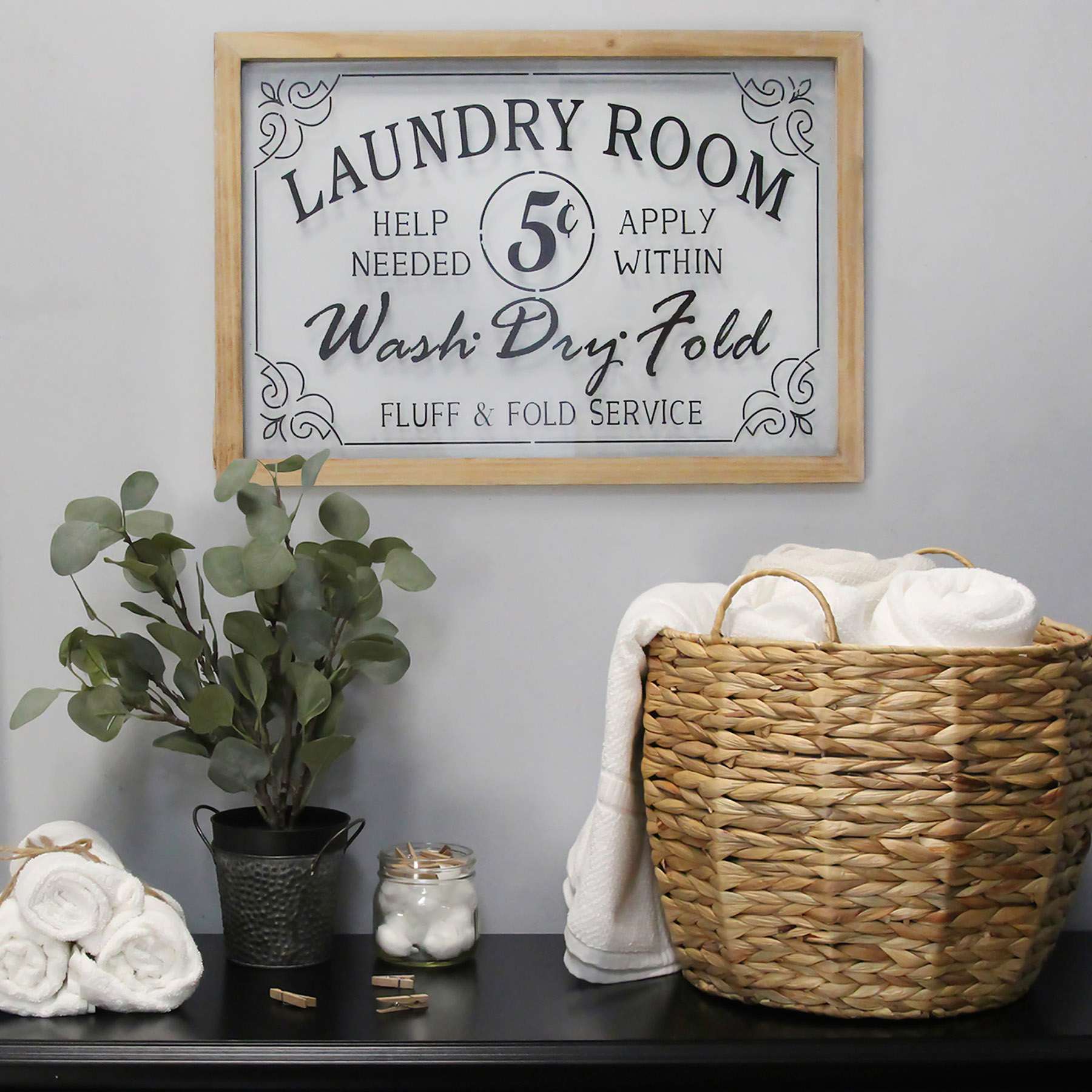 Glass Framed Laundry Room Wall Sign, 23x16