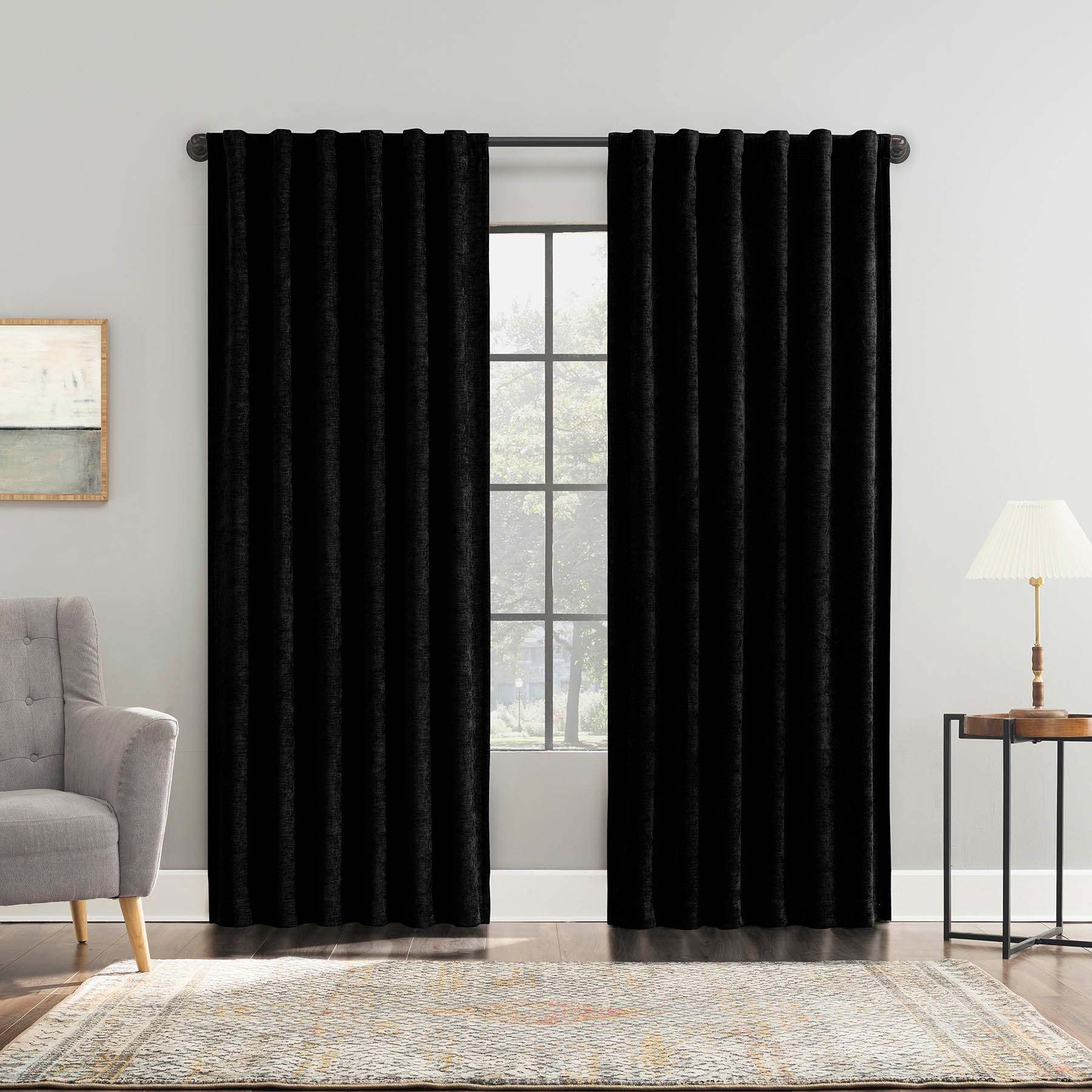 Sun Zero Black Velvet Double Magnet Blackout Curtain Panel, 84"