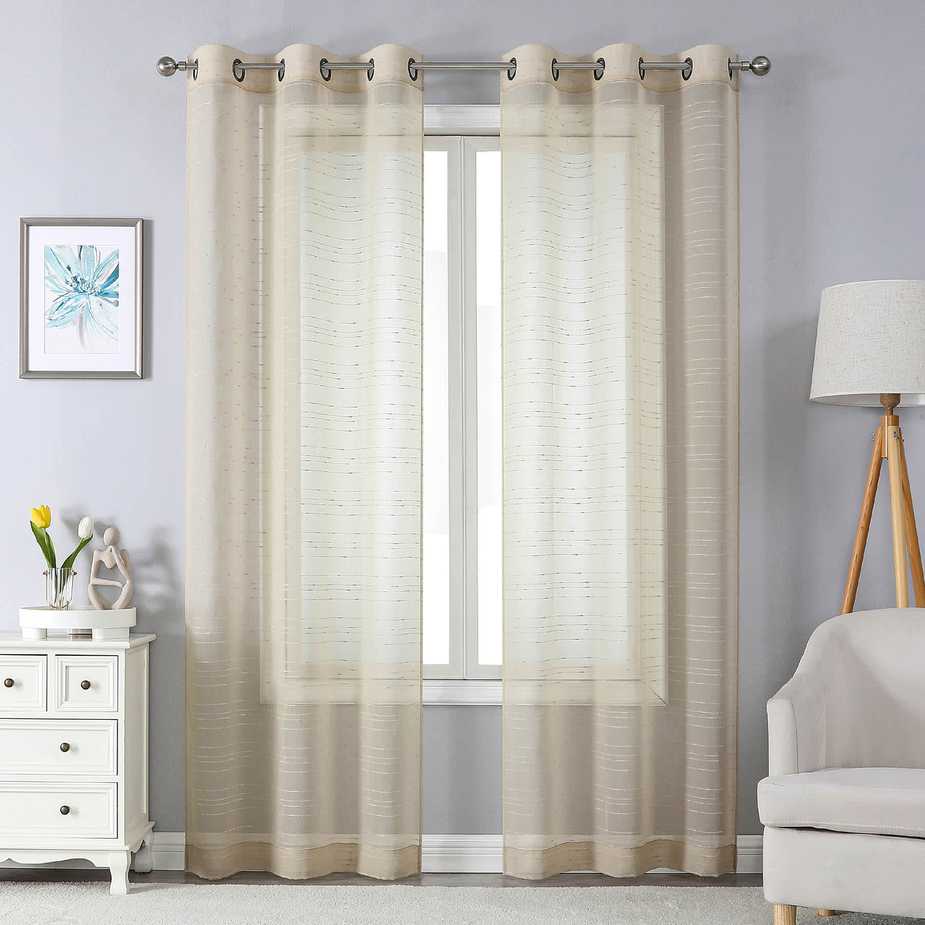 2-Pack Linen Textured Sheer Grommet Curtain Panels, 84"