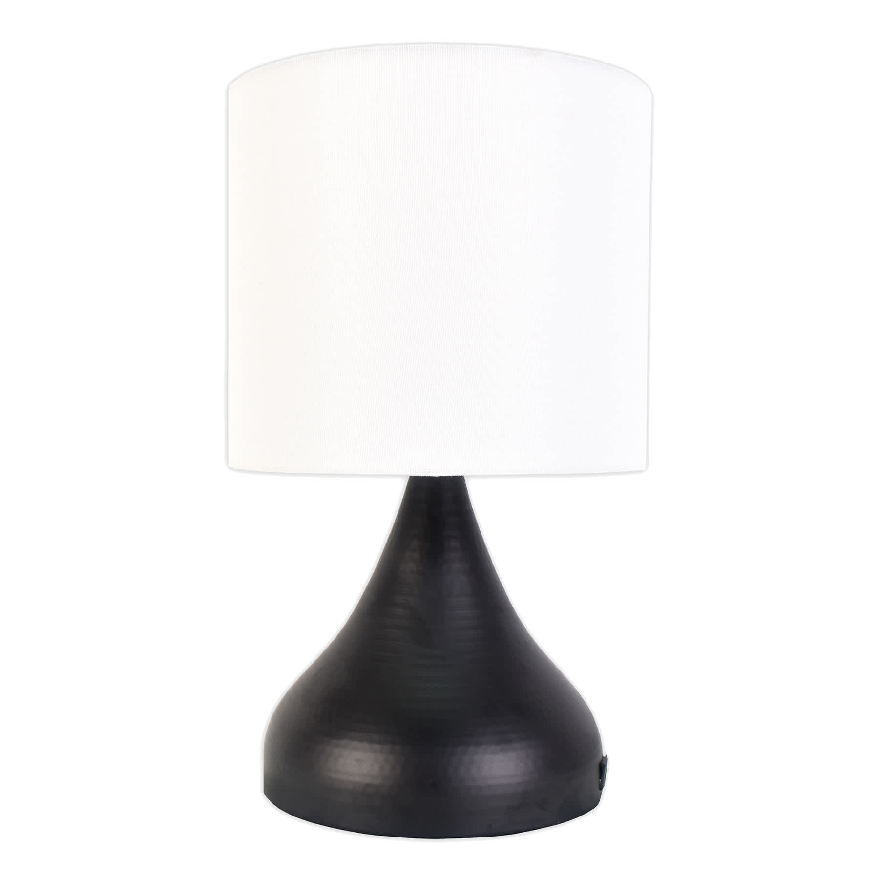 Black Tapered Cone Small Table Lamp with Shade & USB, 15"