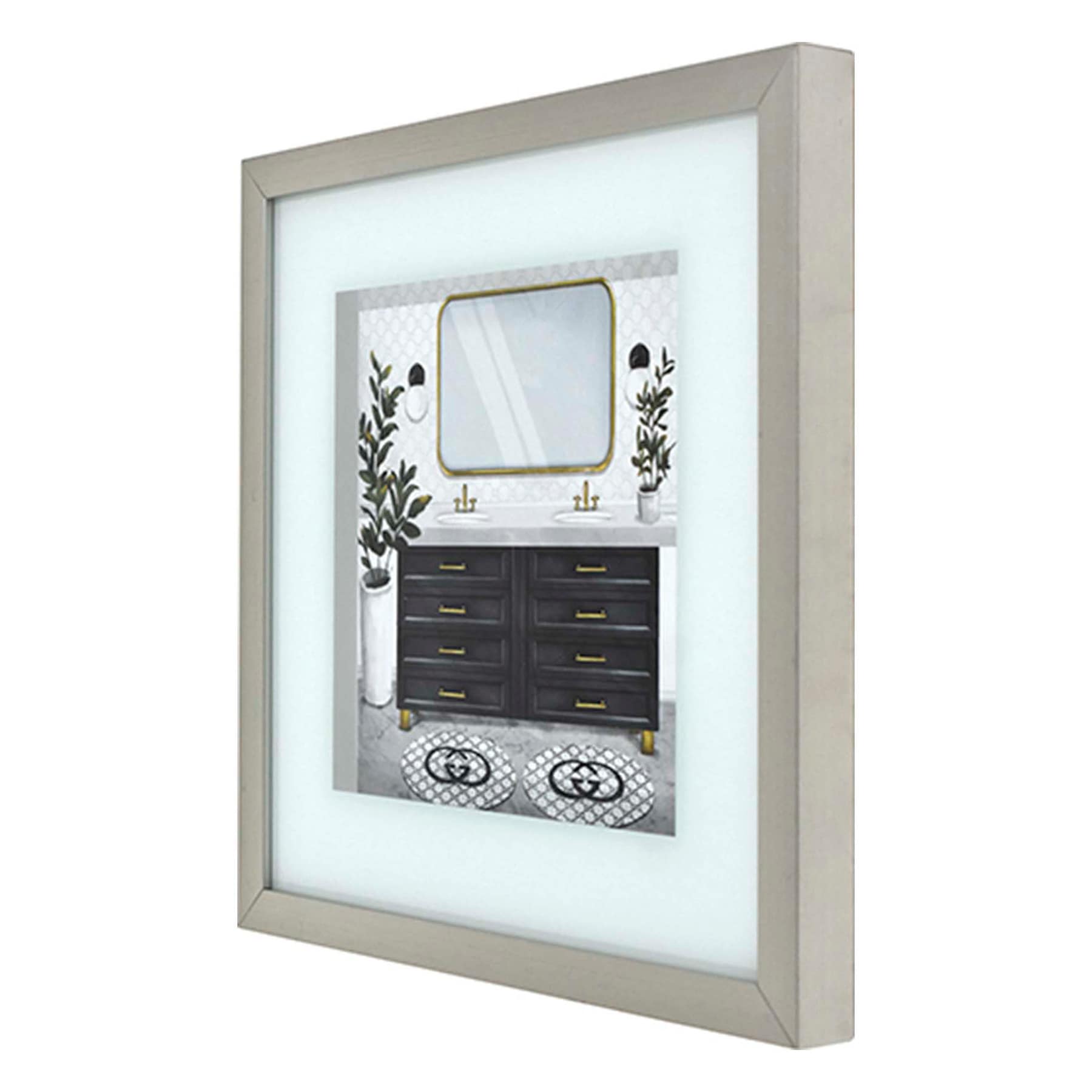 Glass Framed Bath Print Wall Art, 13"