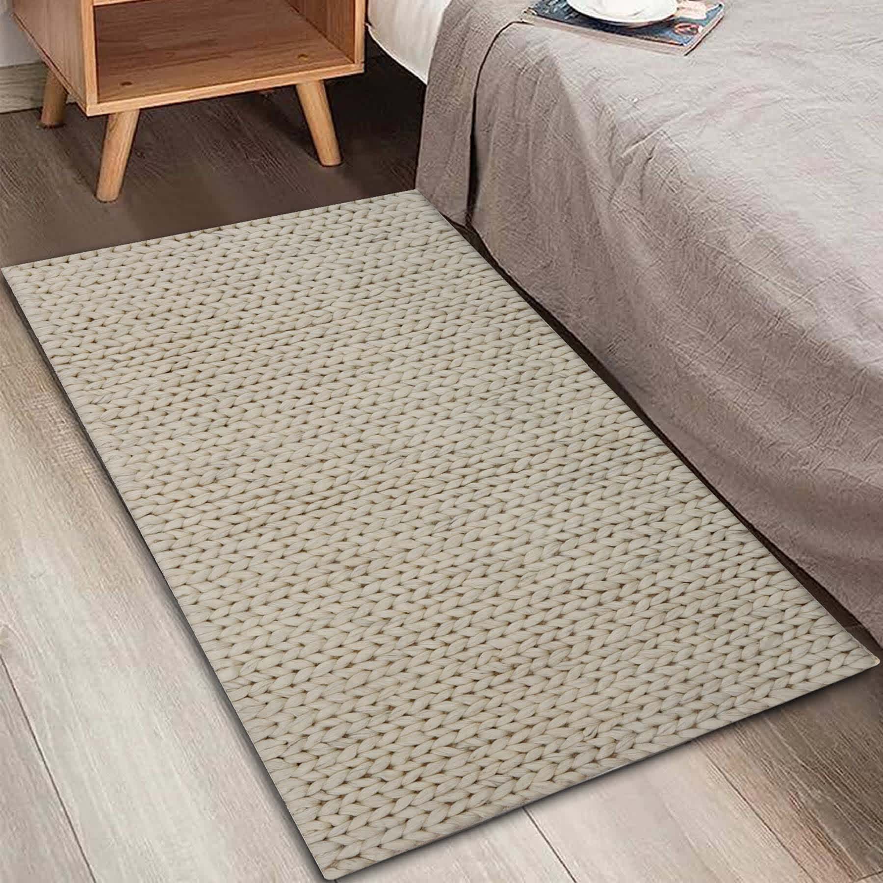 (A494) Honeybloom Ivory Chunky Knit Patterned Accent Rug, 2x4
