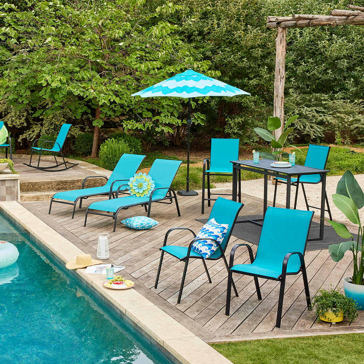 Stackable Sling Patio Barstool, Teal