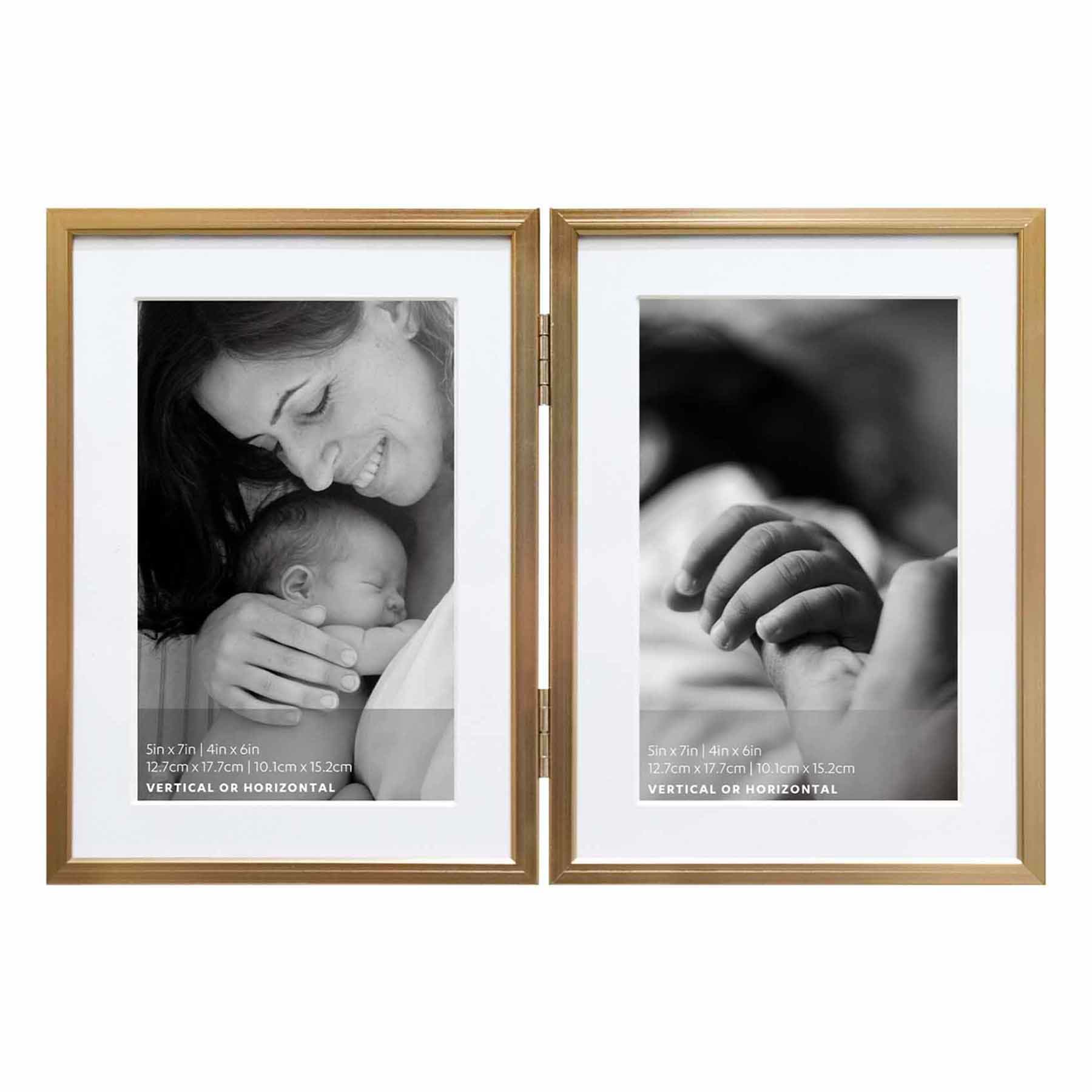 2-Openings Champagne Aluminum Tabletop Photo Frame, 5x7