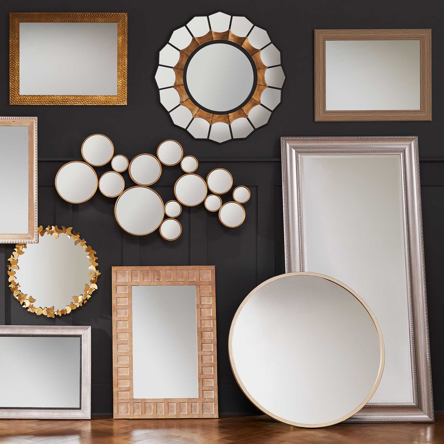 Champagne Metal Round Wall Mirror, 35"