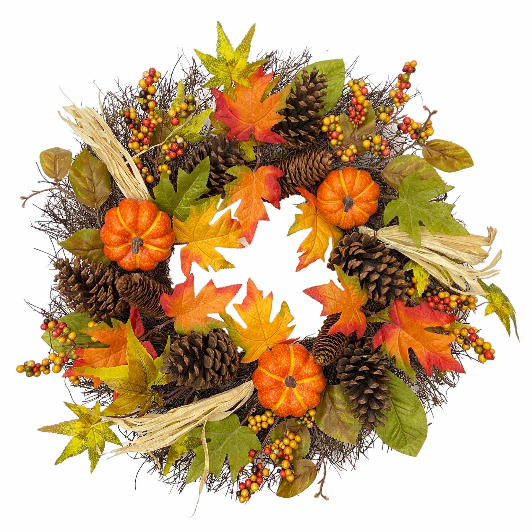 Pumpkin & Pinecone Autumn Wreath, 24"