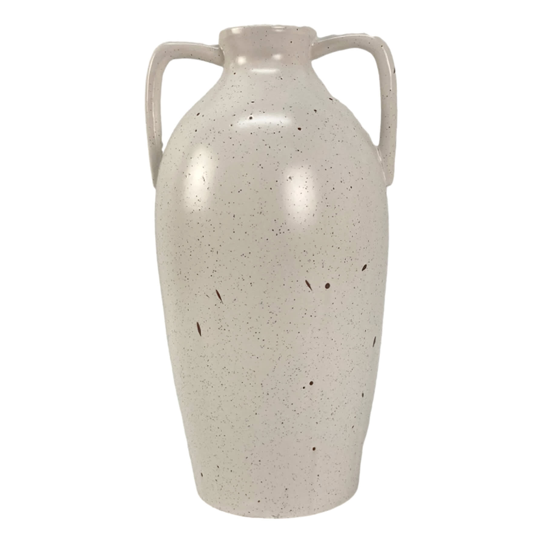 Honeybloom White Speckled Ceramic Vase with Handles, 12"