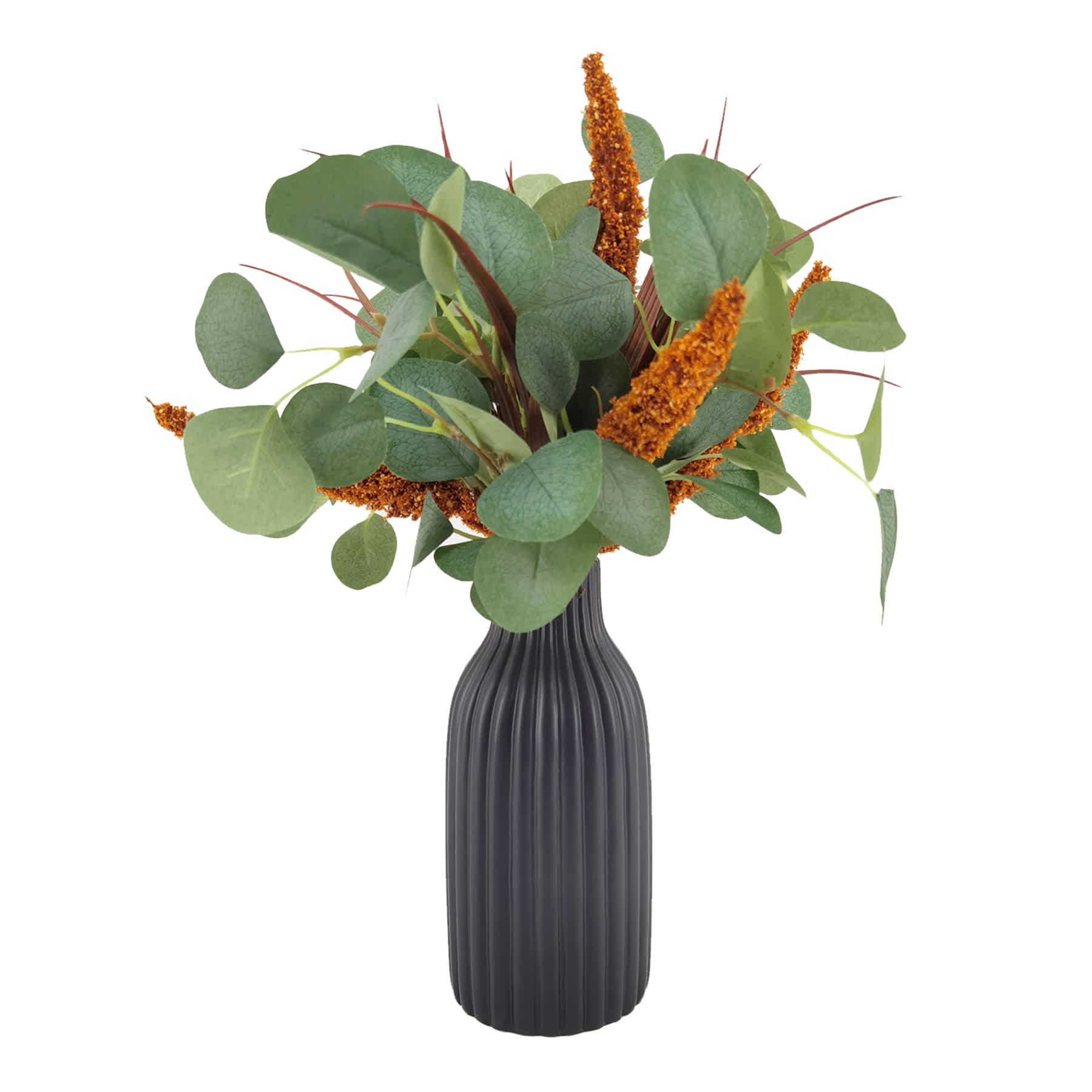 Eucalyptus Arrangement in Black Vessel, 15"
