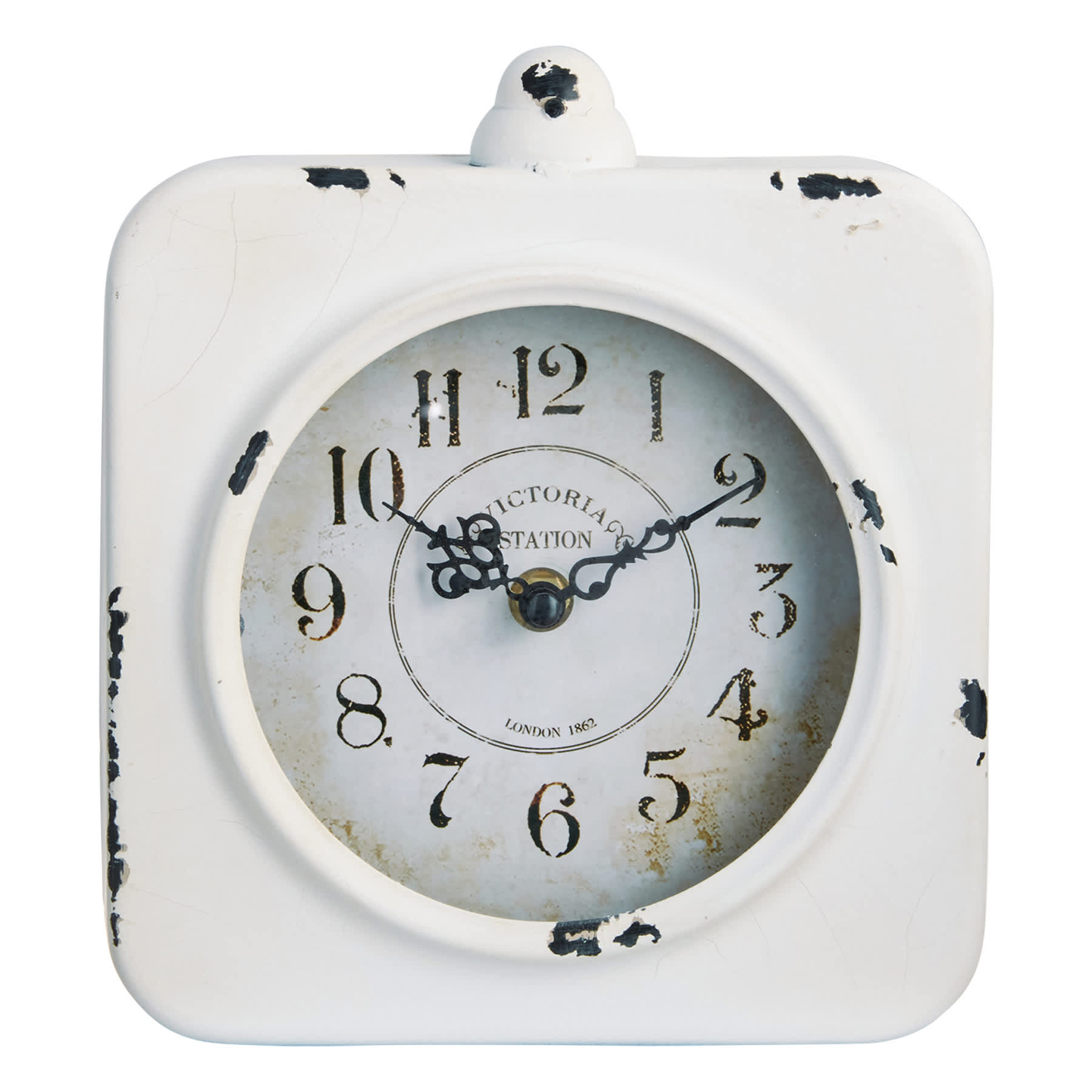 Metal White Rustic Round Clock, 17x12